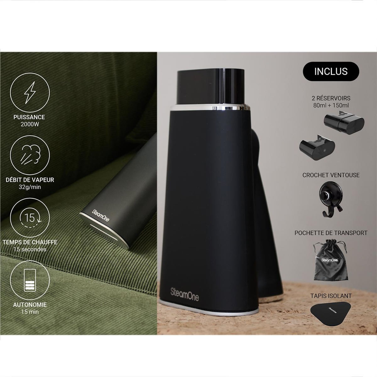 Steamone Défroisseur vapeur à main portatif 32g/min 2000w - eufd80b