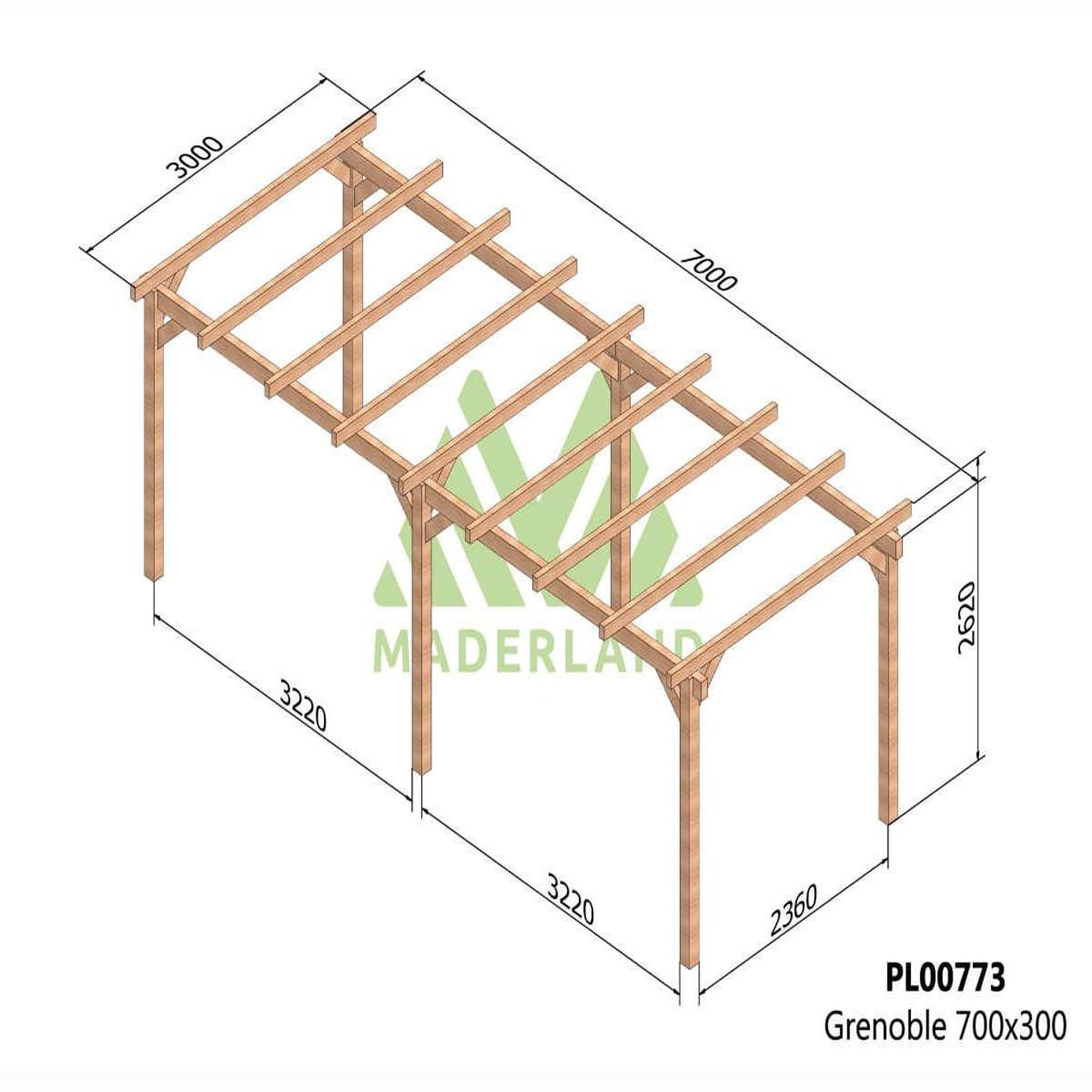 Voir la diapositive 2 : JARDIDECO Pergola en bois lamellé-collé grenoble 700 x 300 cm - maderland