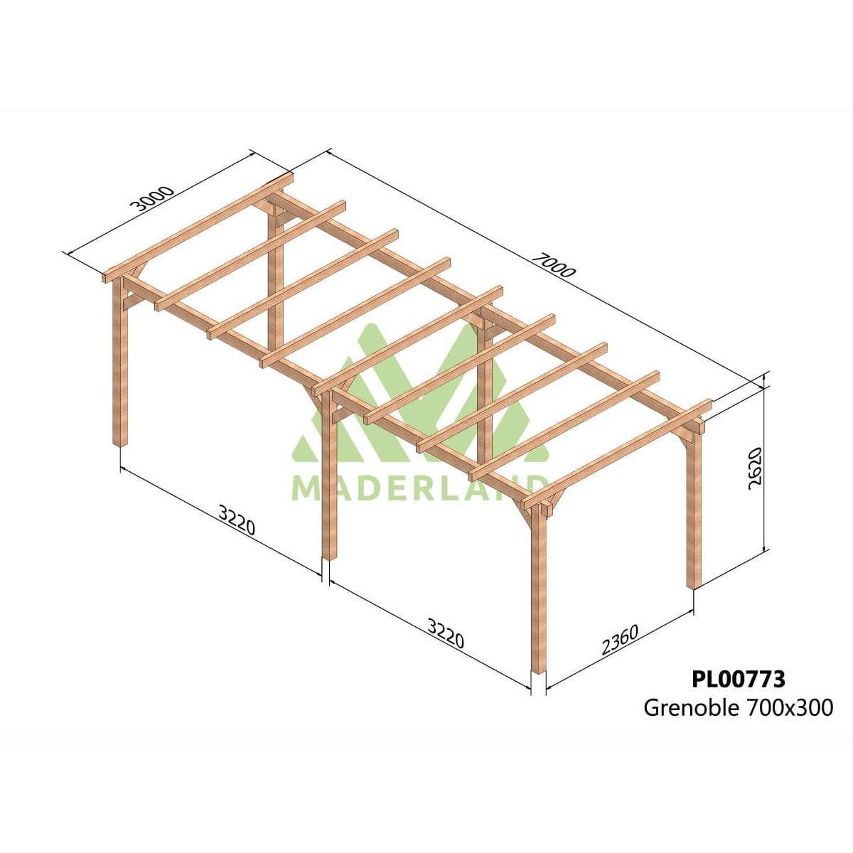 JARDIDECO Pergola en bois lamellé-collé Grenoble 700 x 300 cm - Maderland