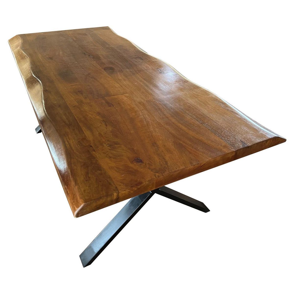 Table à manger 8 personnes en acacia massif finition huilée et pieds métal LISBONNE