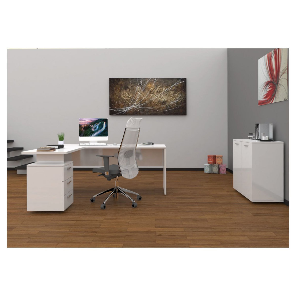 Bureau d'angle droit 3 tiroirs 180 cm VASTO
