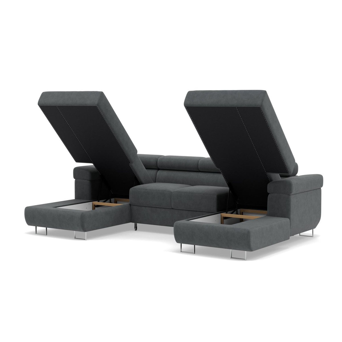 BEST MOBILIER Pablo - canapé panoramique en u - 7 places - convertible avec coffres et têtières réglables - en velours côtelé