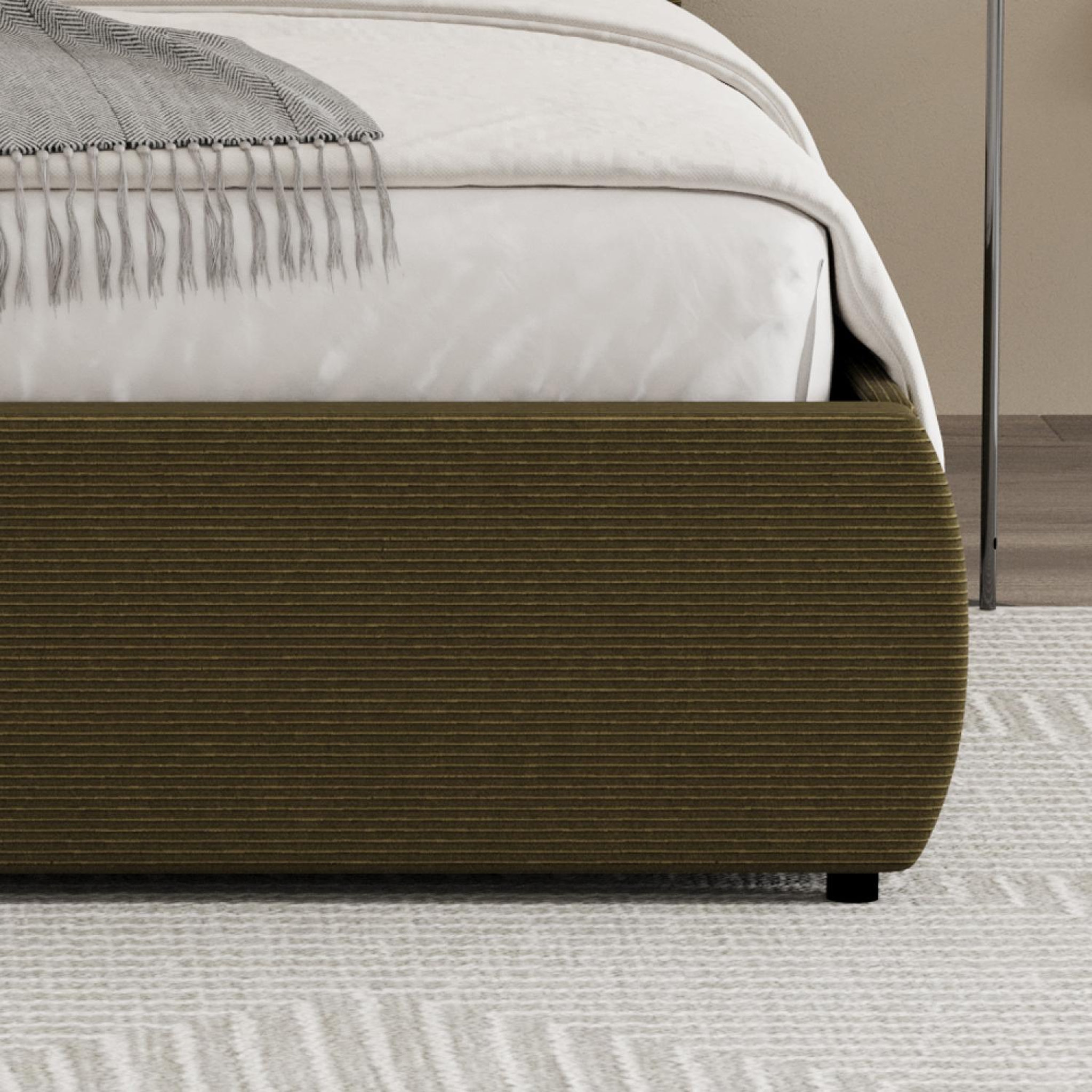 Voir la diapositive 5 : CONCEPT USINE Lit coffre 140x190cm design arrondi velours côtelé vert plano