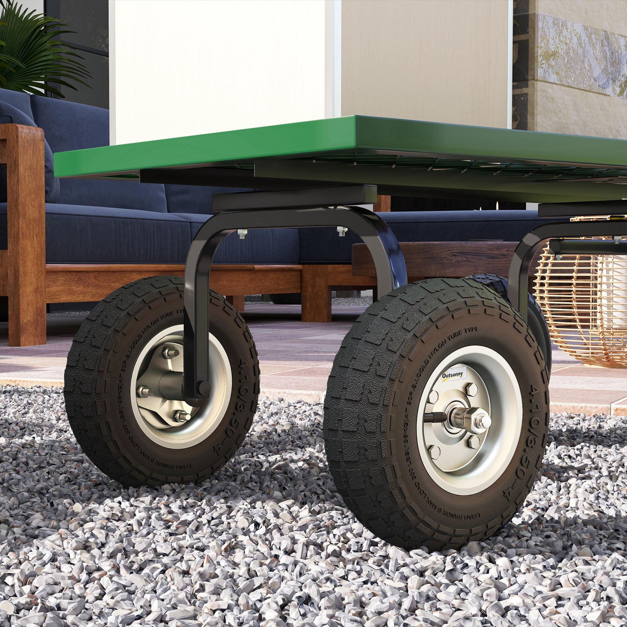 Voir la diapositive 2 : OUTSUNNY Lot de 2 roues pneus de remplacement dia. 255 mm alésage 16 mm moyeu métal caoutchouc