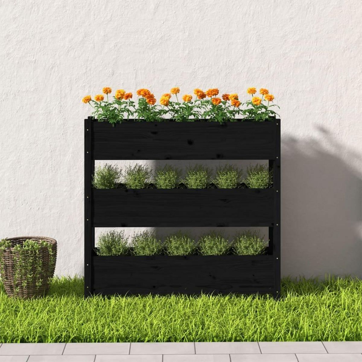 VIDAXL Jardiniere Noir 112x25x104,5 cm Bois massif de pin