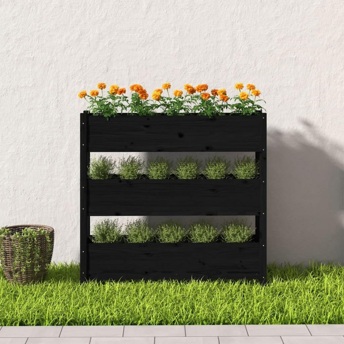 VIDAXL Jardiniere Noir 112x25x104,5 cm Bois massif de pin
