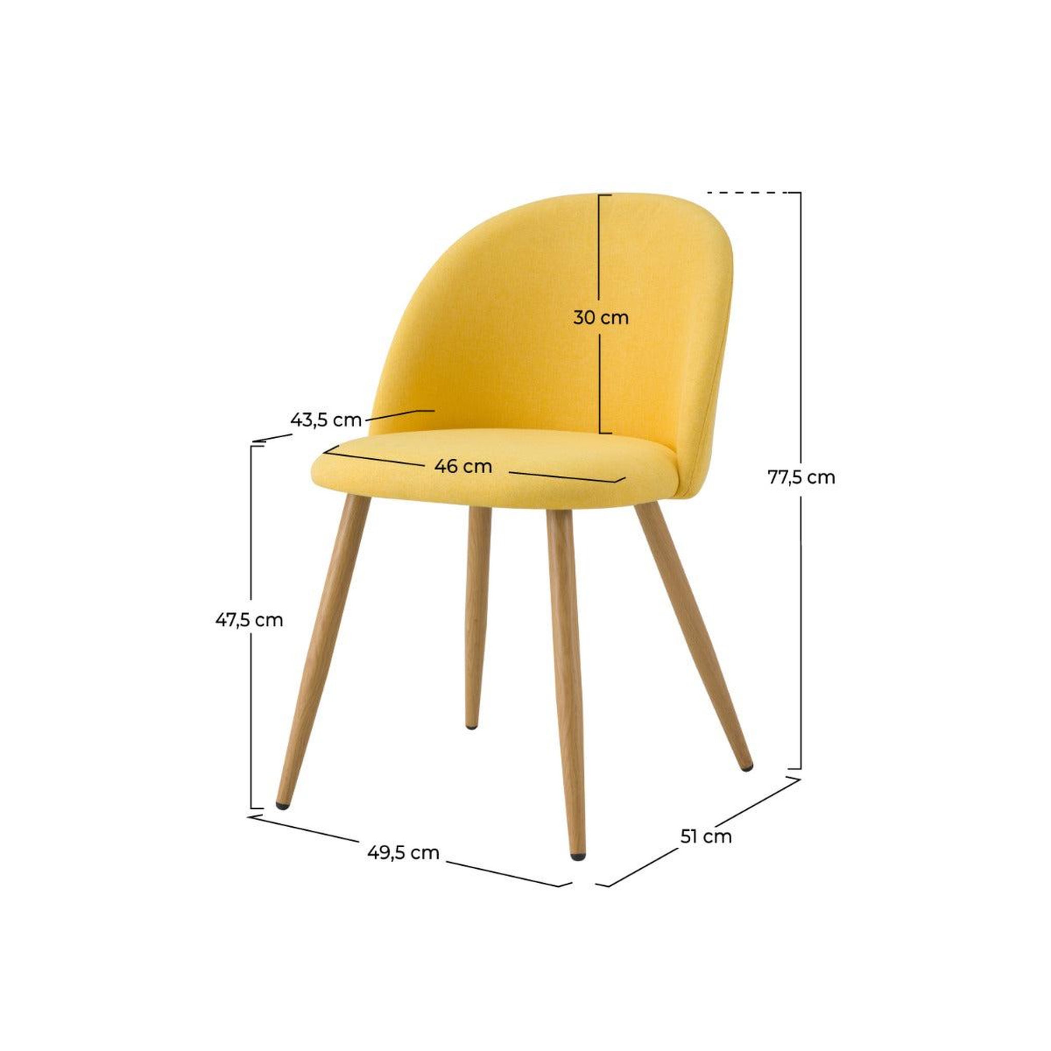 Voir la diapositive 4 : MAISON PAVANE Lot de 2 chaises en tissu jaune et pieds en métal-cozy