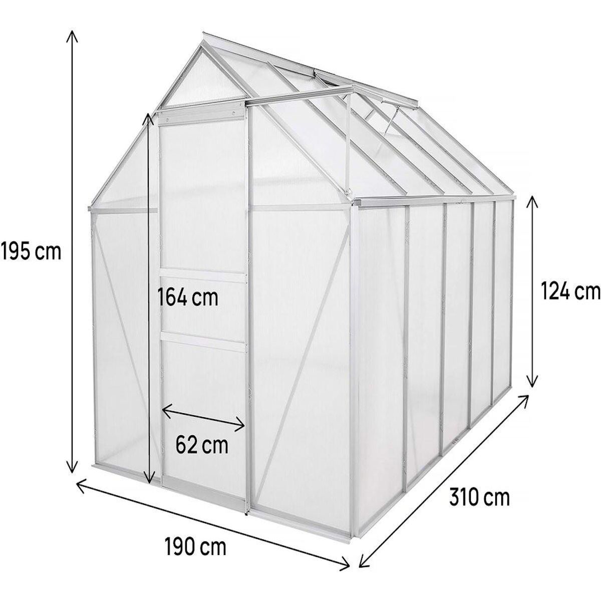 Habitat et Jardin Serre jardin polycarbonate 310 x 190 x 195 cm  Basilic  - 5,89 m² - Gris