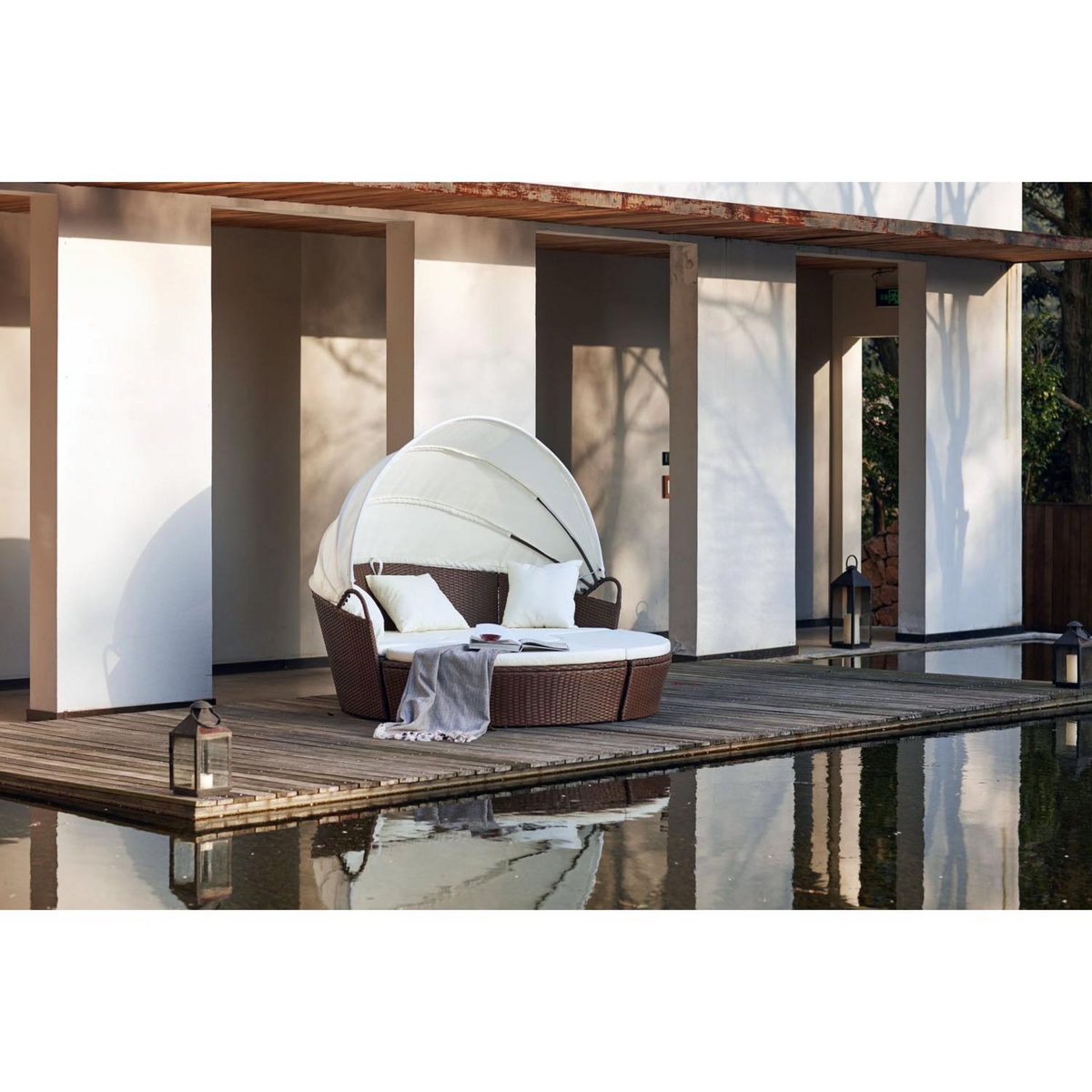 CONCEPT USINE Salon de jardin modulable 4-6 pers en résine tressée poly rotin marron CIRCO