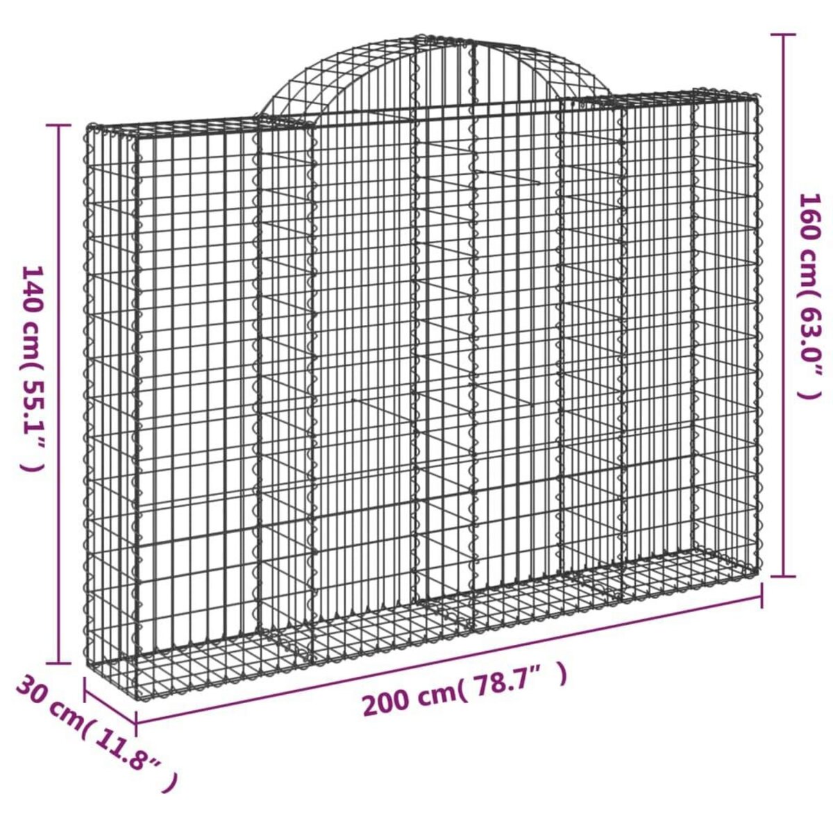 VIDAXL Paniers a gabions arques 4 pcs 200x30x140/160 cm Fer galvanise