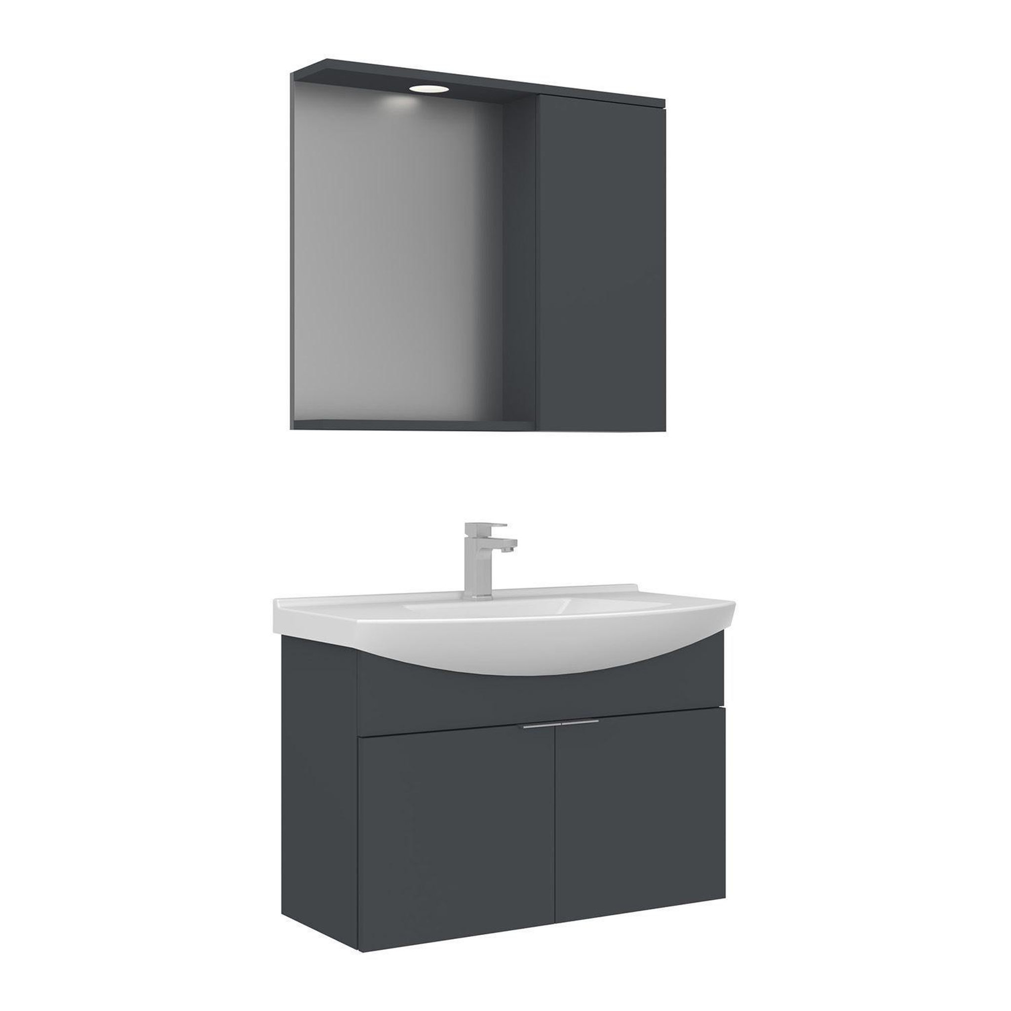 Habitat et Jardin Meuble avec simple vasque et miroir  Purus 80  - 80 x 50 x 58 cm - Matte Anthracite