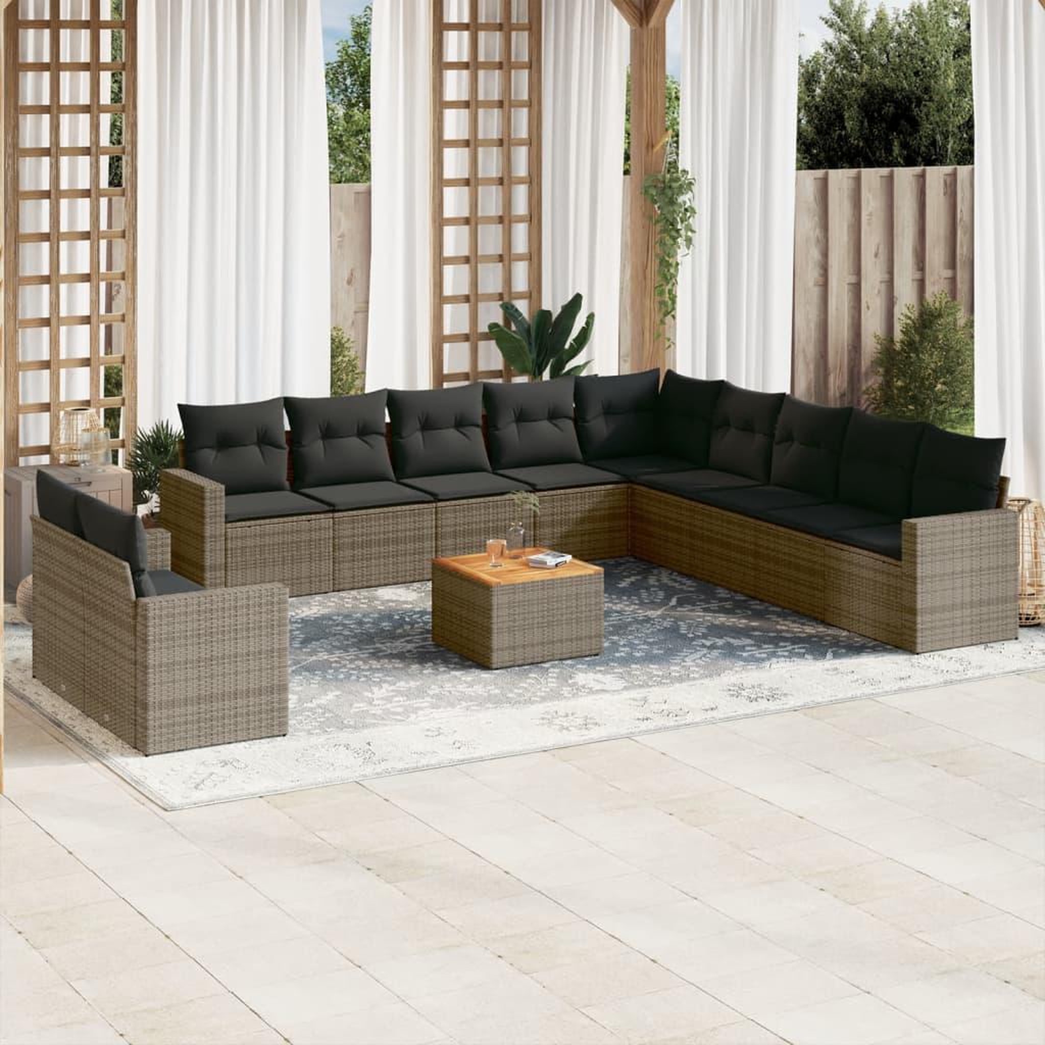 VIDAXL Salon de jardin avec coussins 12 pcs gris resine tressee