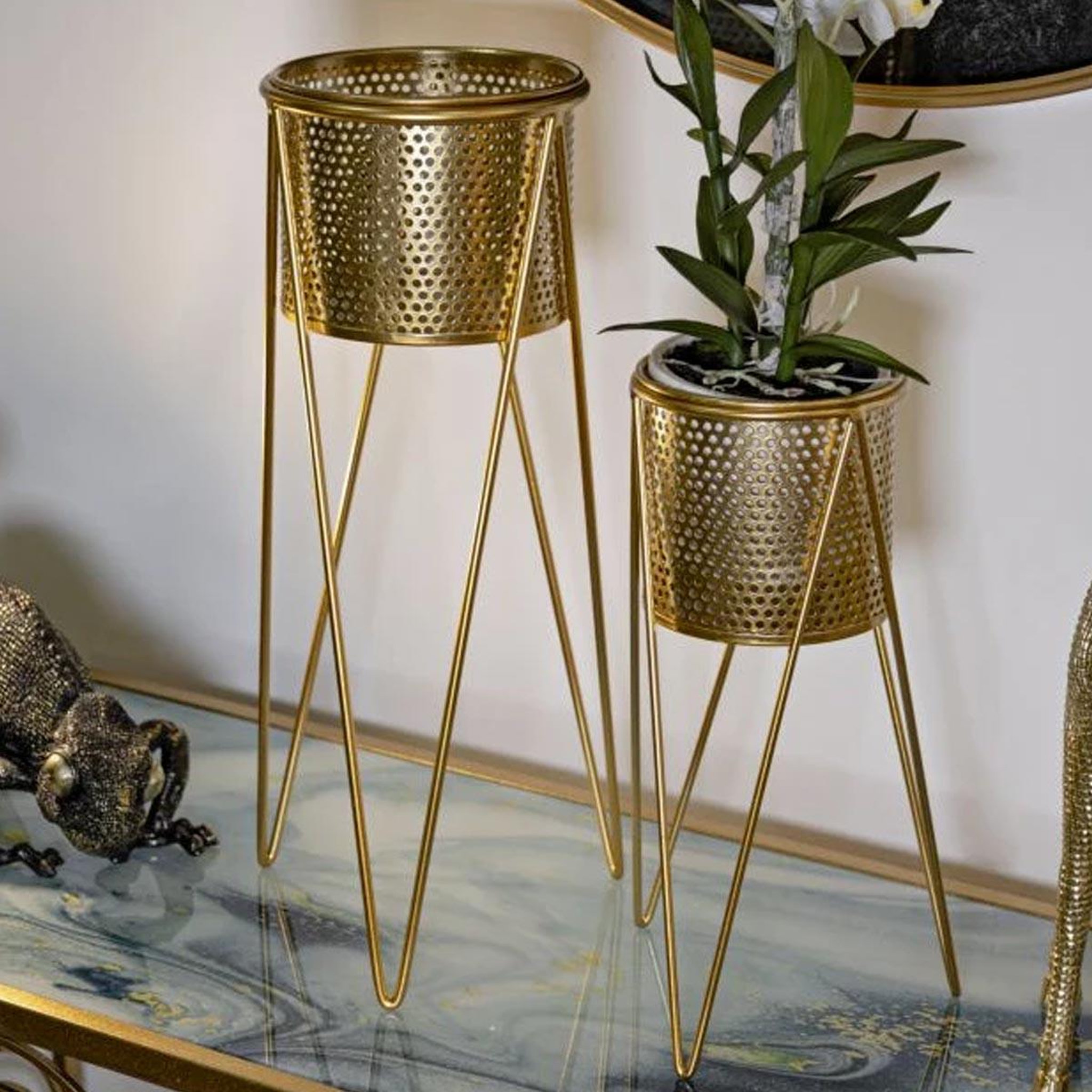 Voir la diapositive 5 : Paris Prix Lot de 2 cache-pots sur pieds  iva  46cm or