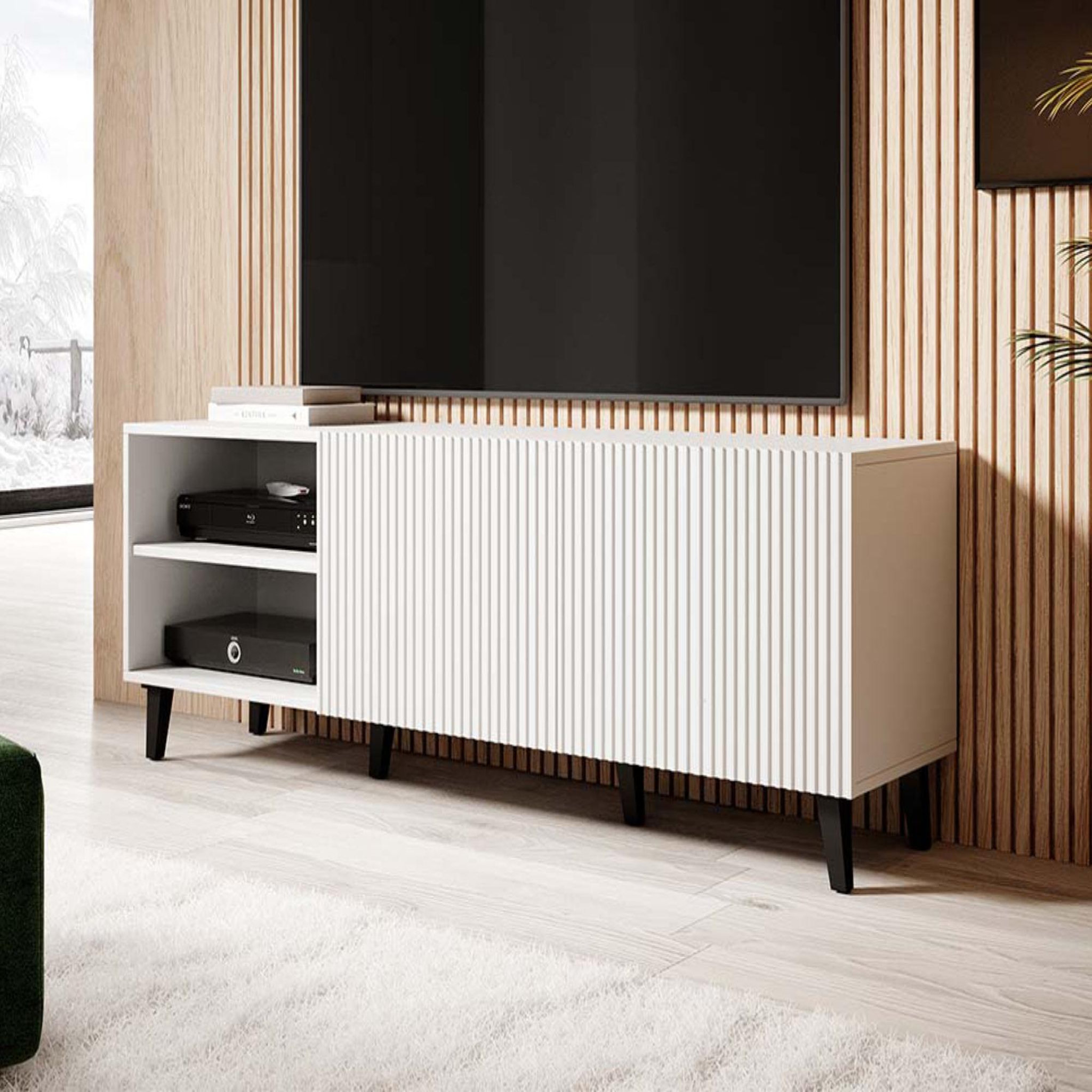 Voir la diapositive 2 : BEST MOBILIER Sanna - meuble tv - 2 portes et 2 niches - 150 cm