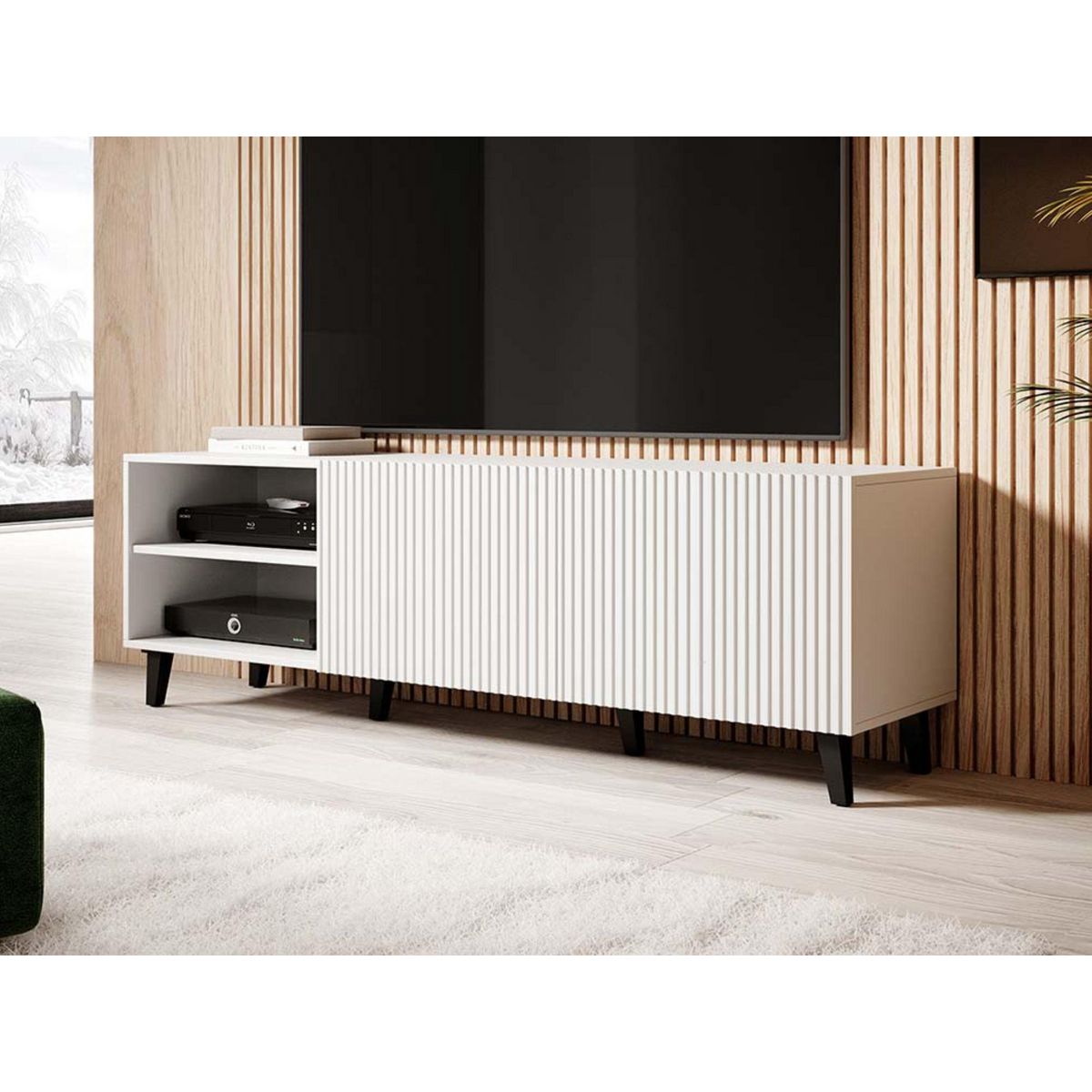 BEST MOBILIER Sanna - meuble tv - 2 portes et 2 niches - 150 cm