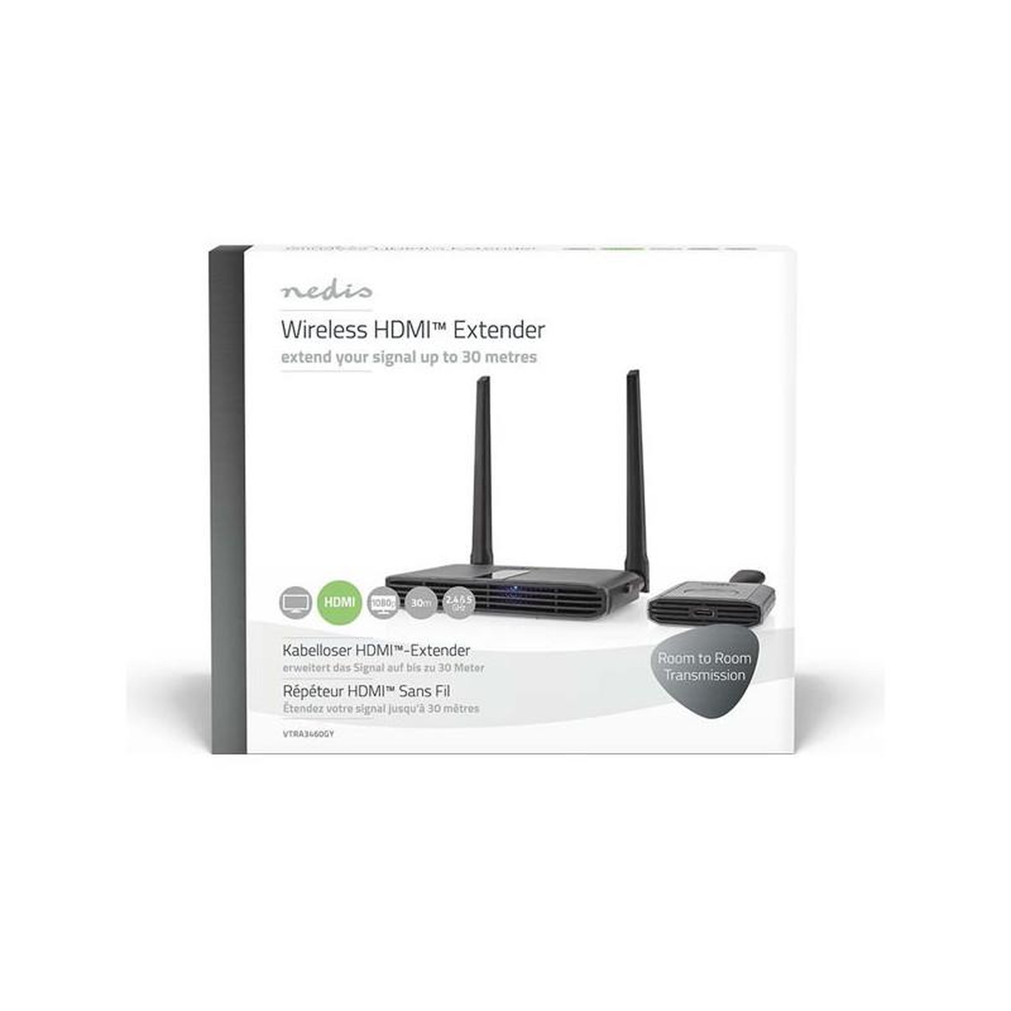 Voir la diapositive 4 : NEDIS Transmetteur sans fil HDMI Wi-Fi - 2400-5000 MHz - 30.0 m (ligne de Mir NEDIS - VTRA3460GY