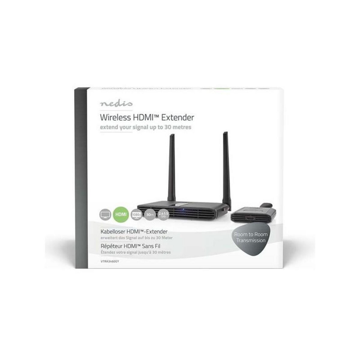 NEDIS Transmetteur sans fil HDMI Wi-Fi - 2400-5000 MHz - 30.0 m (ligne de Mir NEDIS - VTRA3460GY