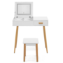 Voir la diapositive 3 : ID MARKET Coiffeuse scandinave LISA blanche miroir rabattable LED et tabouret