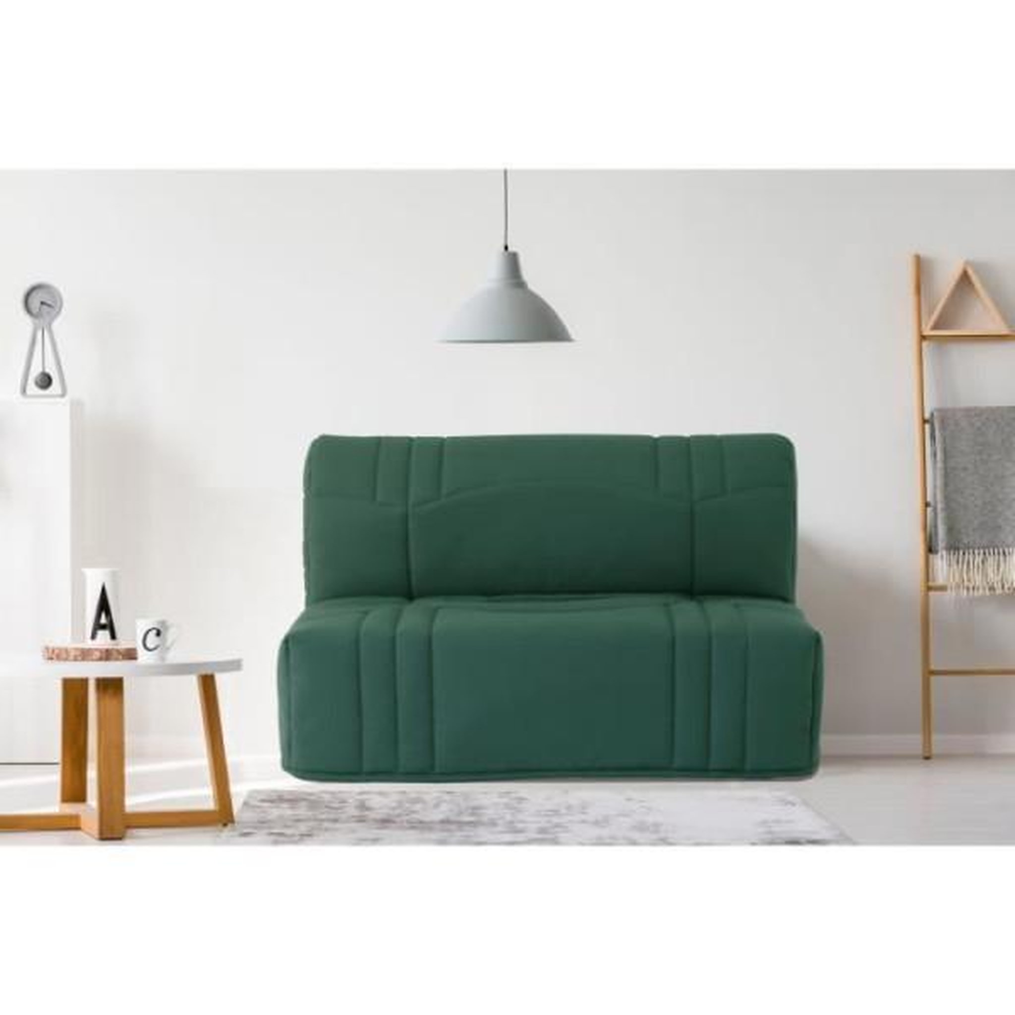 Voir la diapositive 2 : MARKET24 Banquette BZ DREAM - Tissu 100% Coton vert foret - Couchage 140x190 cm - Confort moelleux