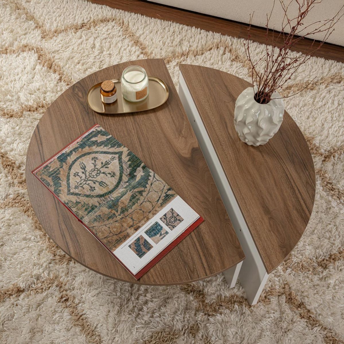 CONCEPT USINE Table basse ronde duo effet travertin 90cm XYN