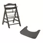 HAUCK Chaise haute Alpha Select Gris foncé + Tablette pour chaise haute en bois Alpha Wooden Tray Gris foncé