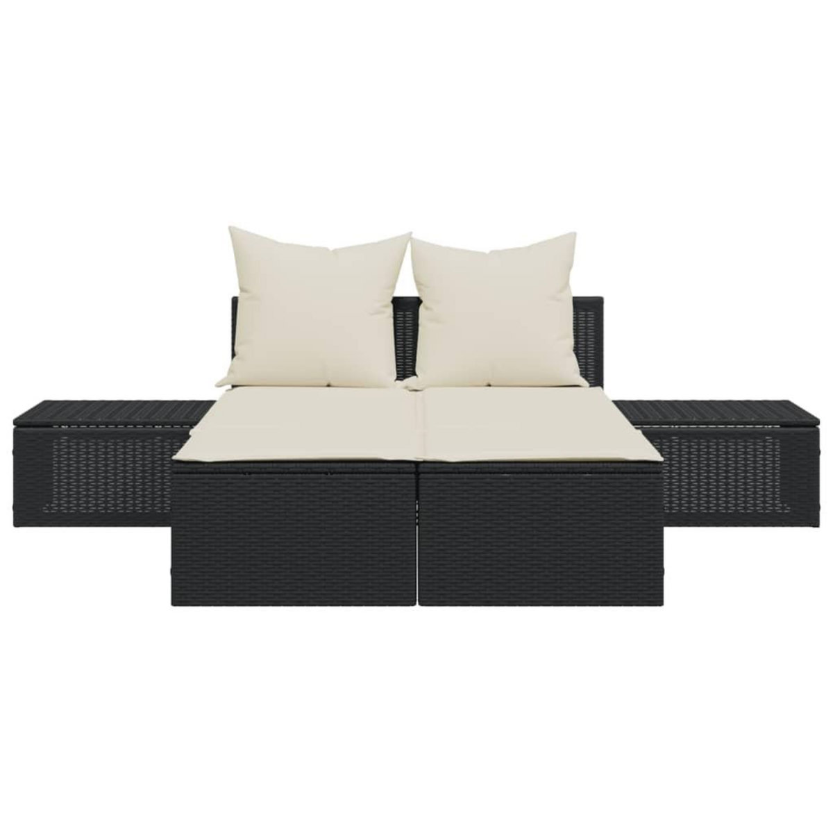 VIDAXL Chaise longue double avec coussins noir resine tressee