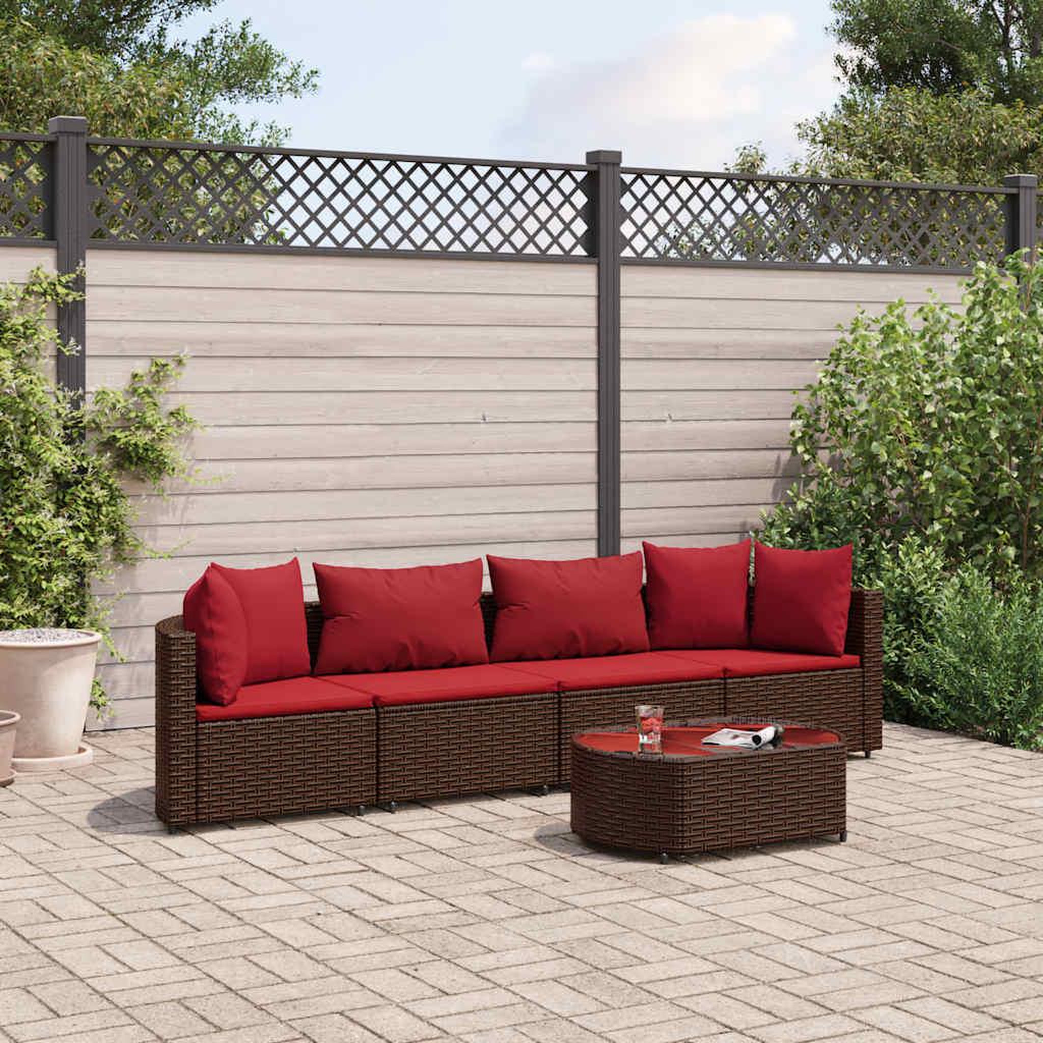 VIDAXL Salon de jardin avec coussins 5 pcs marron resine tressee