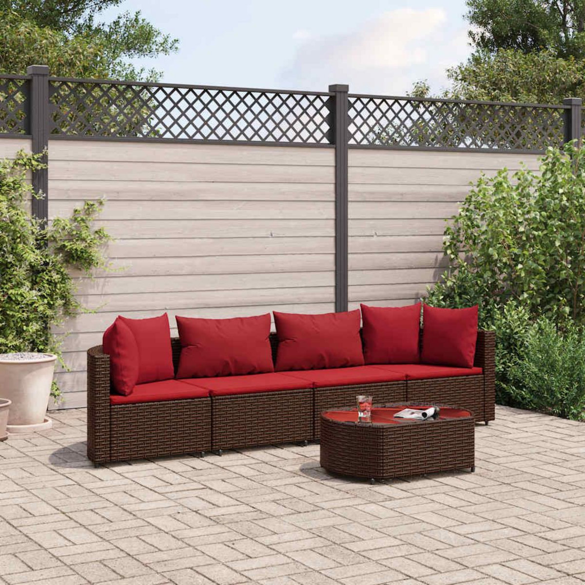VIDAXL Salon de jardin avec coussins 5 pcs marron resine tressee