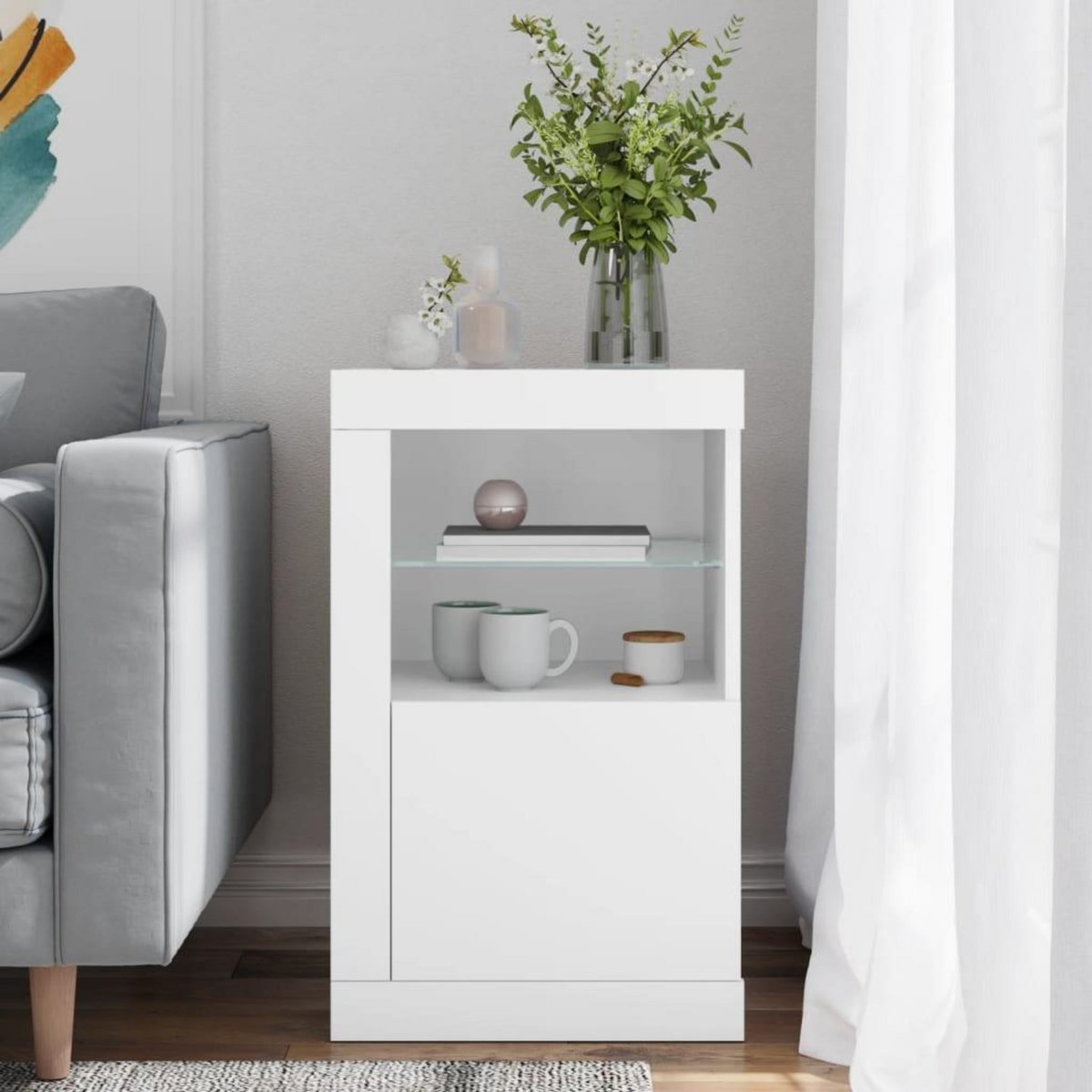 VIDAXL Armoire laterale avec eclairage LED blanc bois d'ingenierie