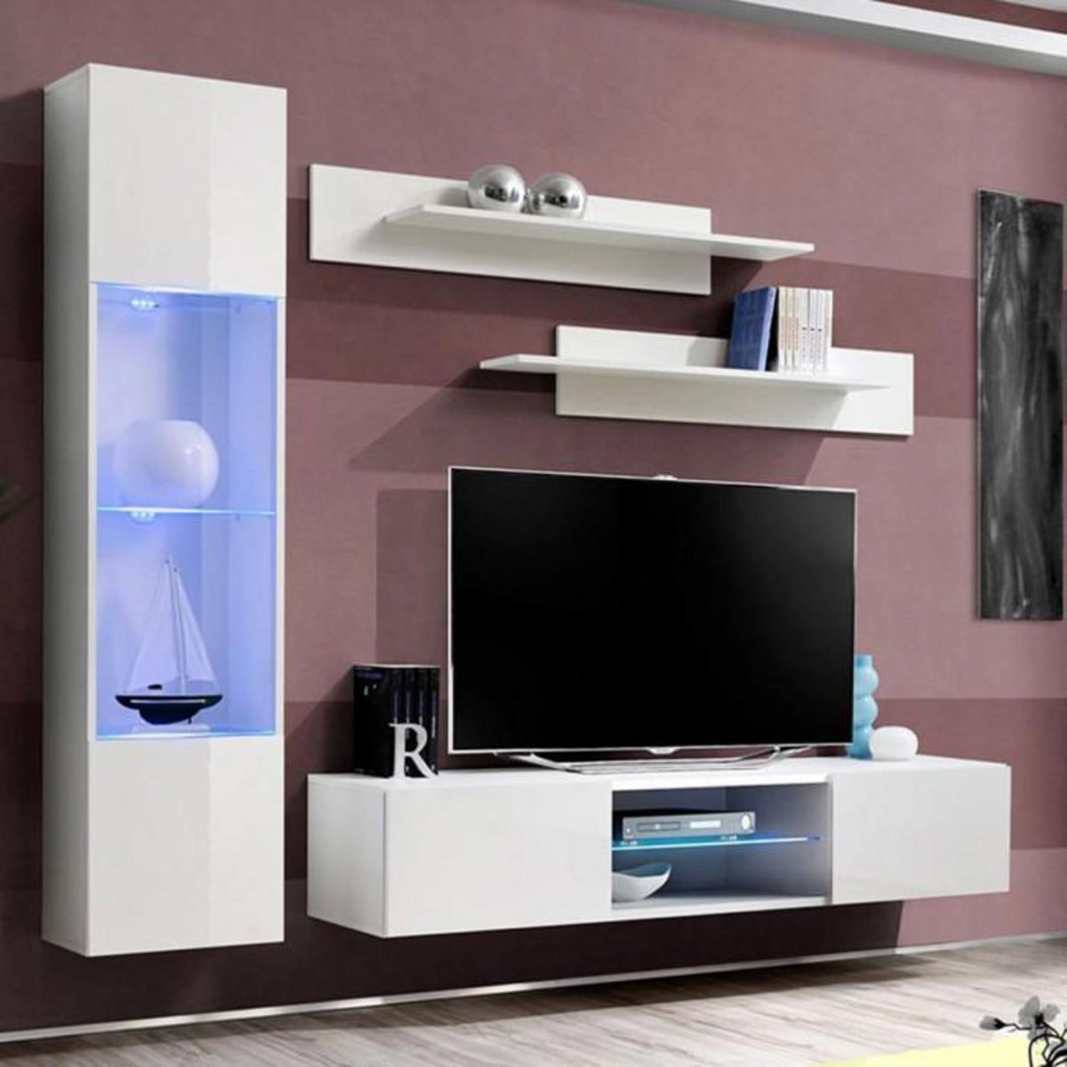 Paris Prix Meuble TV Mural Design  Fly XXII  210cm Blanc