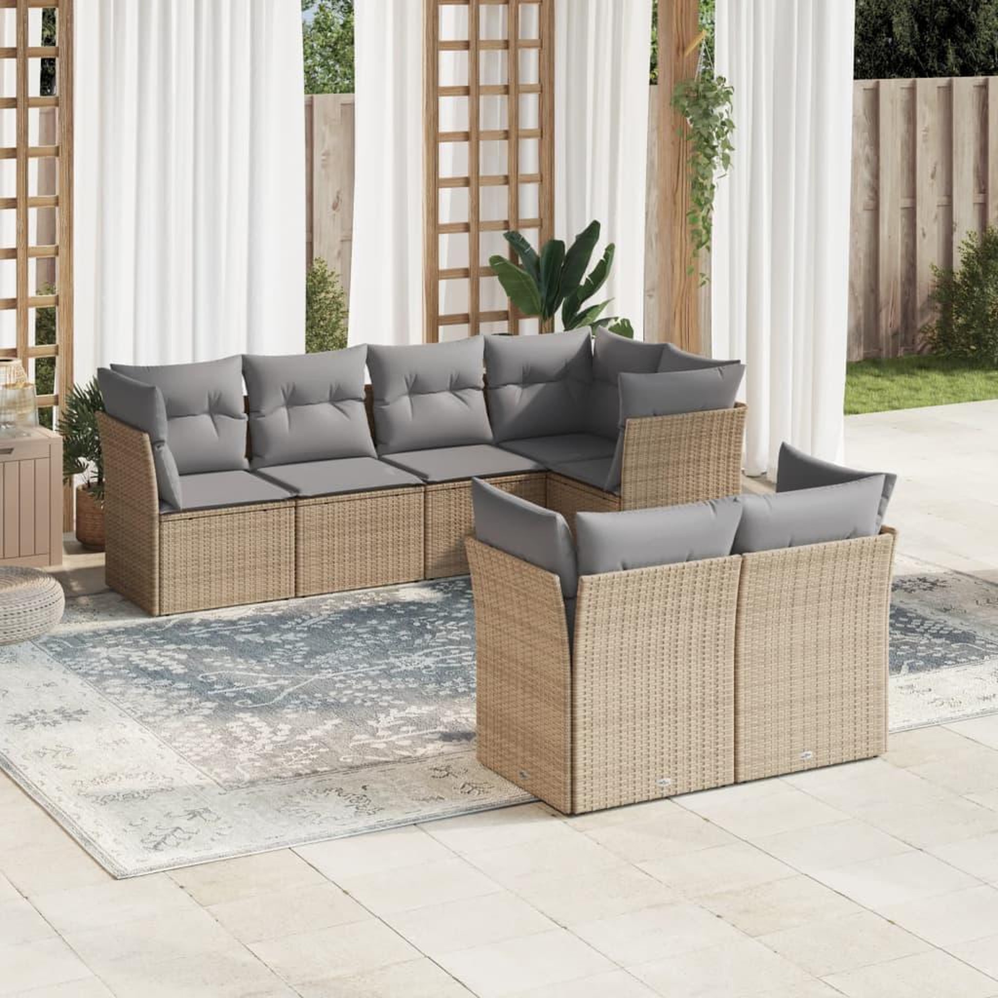 VIDAXL Salon de jardin avec coussins 7 pcs beige resine tressee