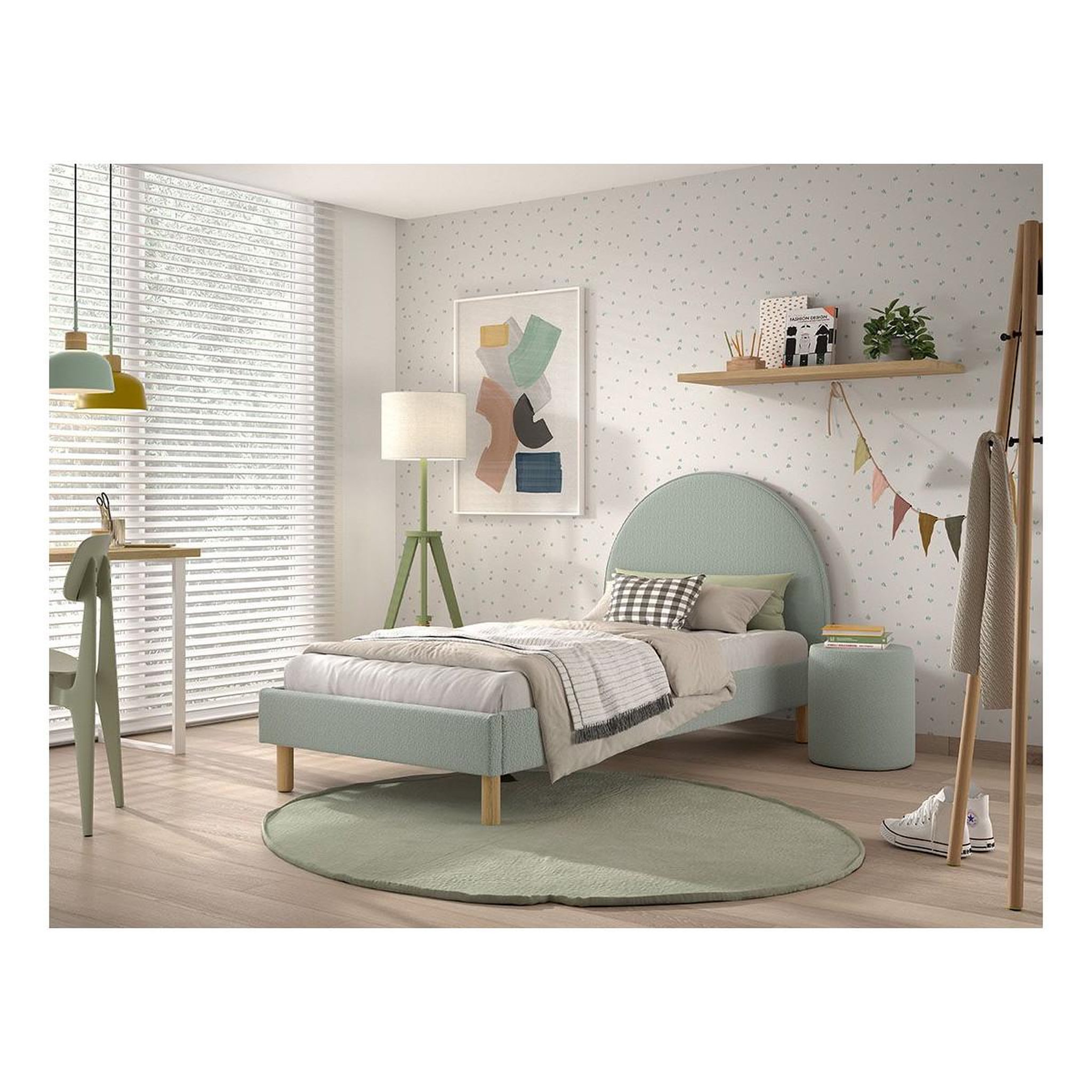 Voir la diapositive 6 : Paris Prix Pack - lit enfant & pouf bouclé  moon  90x200cm vert