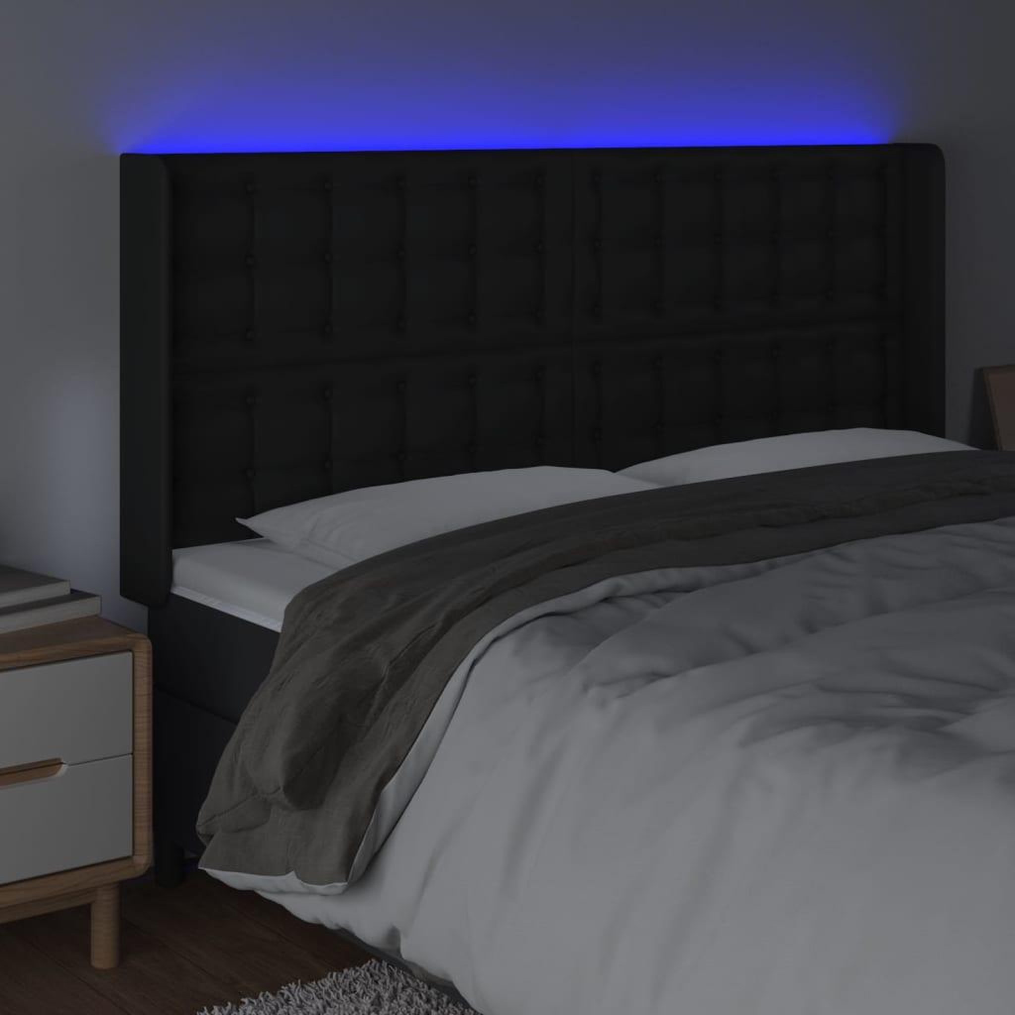 Voir la diapositive 4 : VIDAXL Tete de lit a LED Noir 183x16x118/128 cm Similicuir