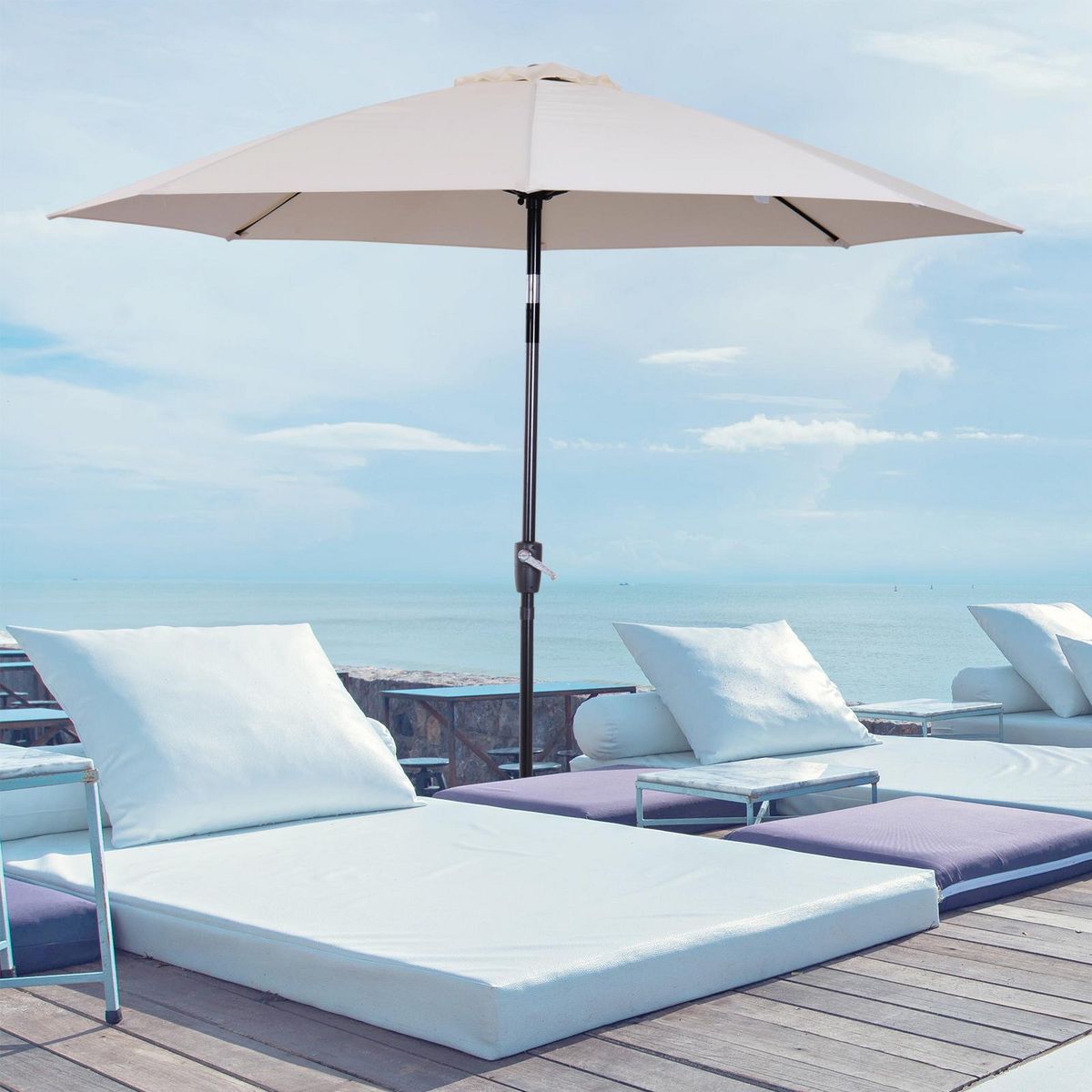 OUTSUNNY Parasol inclinable aluminium fibre de verre polyester diamètre 2,65 m coloris crème