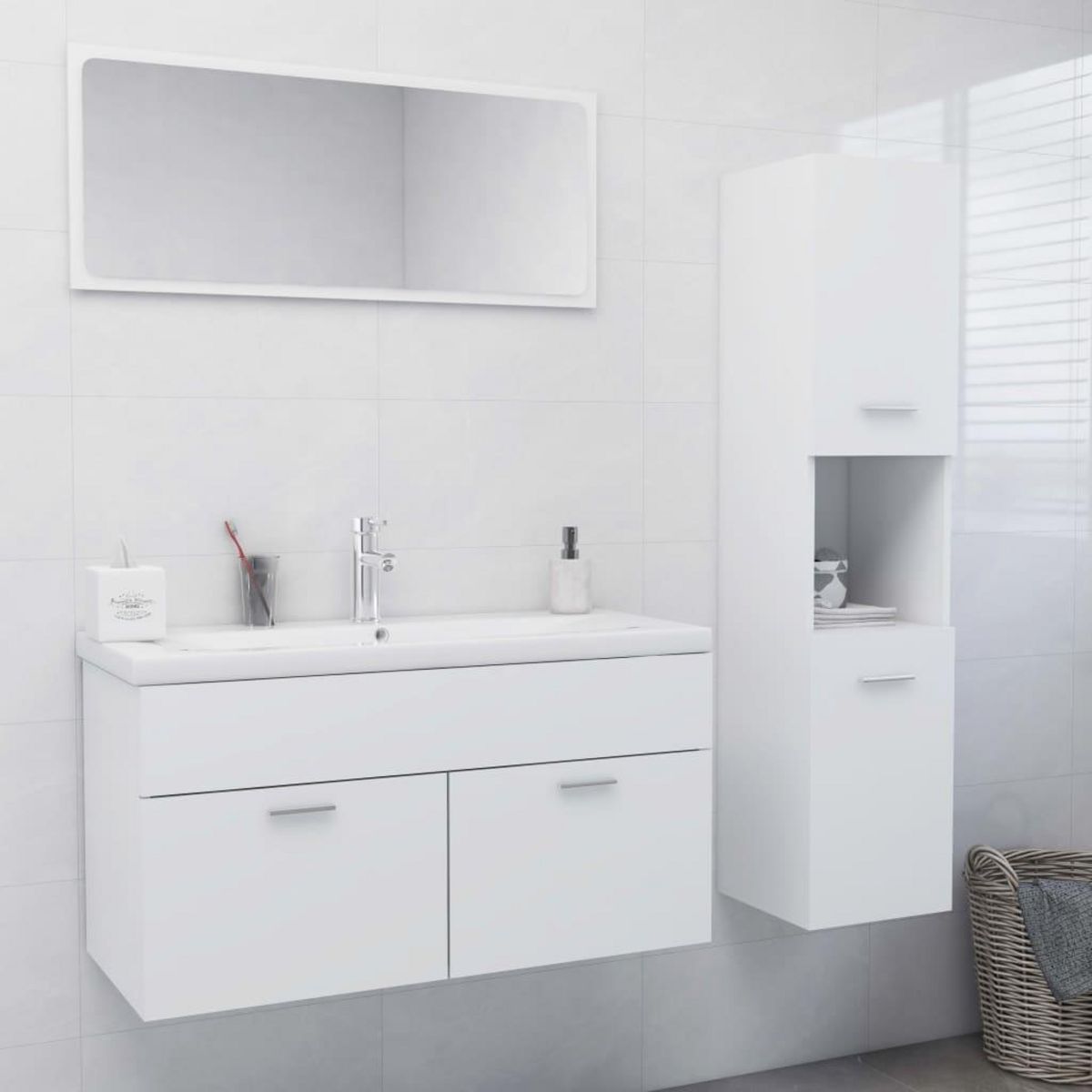 VIDAXL Ensemble de meubles de salle de bain Blanc Agglomere