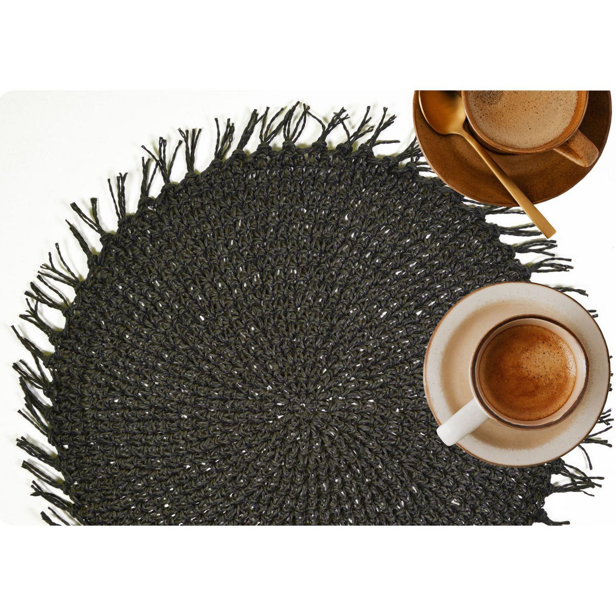 HABITABLE Lot de 6 sets de tables ronds en jute FILI - Diam. 38 cm - Noir