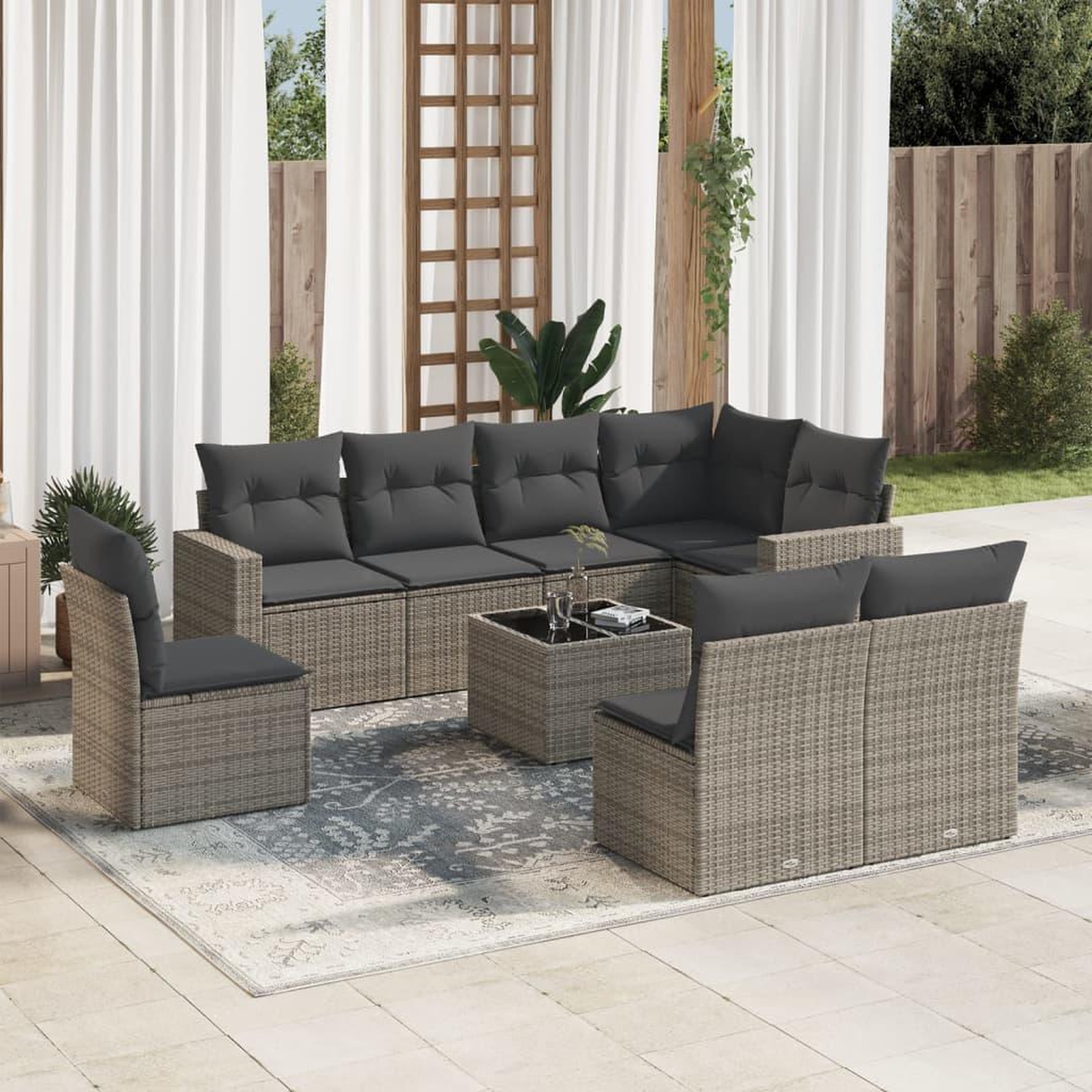 VIDAXL Salon de jardin 9 pcs avec coussins gris resine tressee