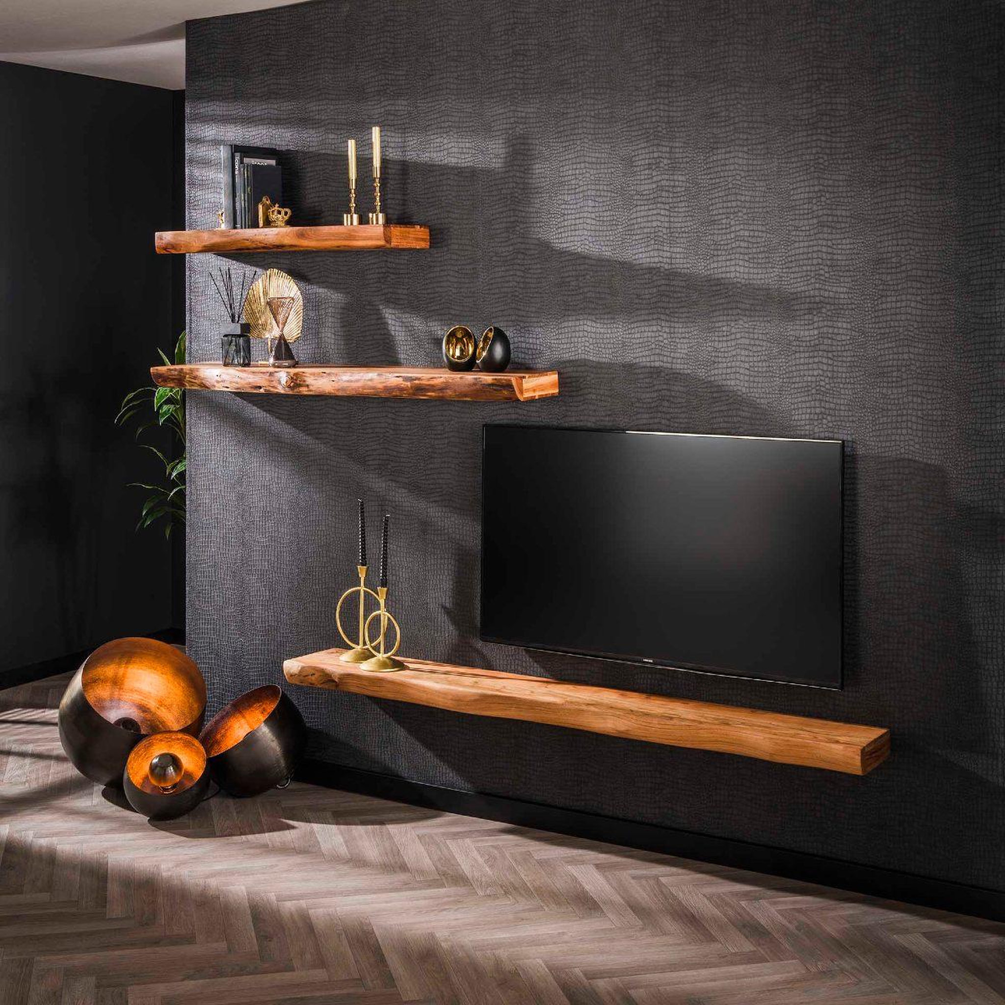 Voir la diapositive 5 : JLC KREATION Étagère murale en bois d'acacia massif 200cm troncia