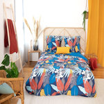 Home collection Parure housse de couette 100% satin coton 70fils parade. Coloris disponibles : Bleu