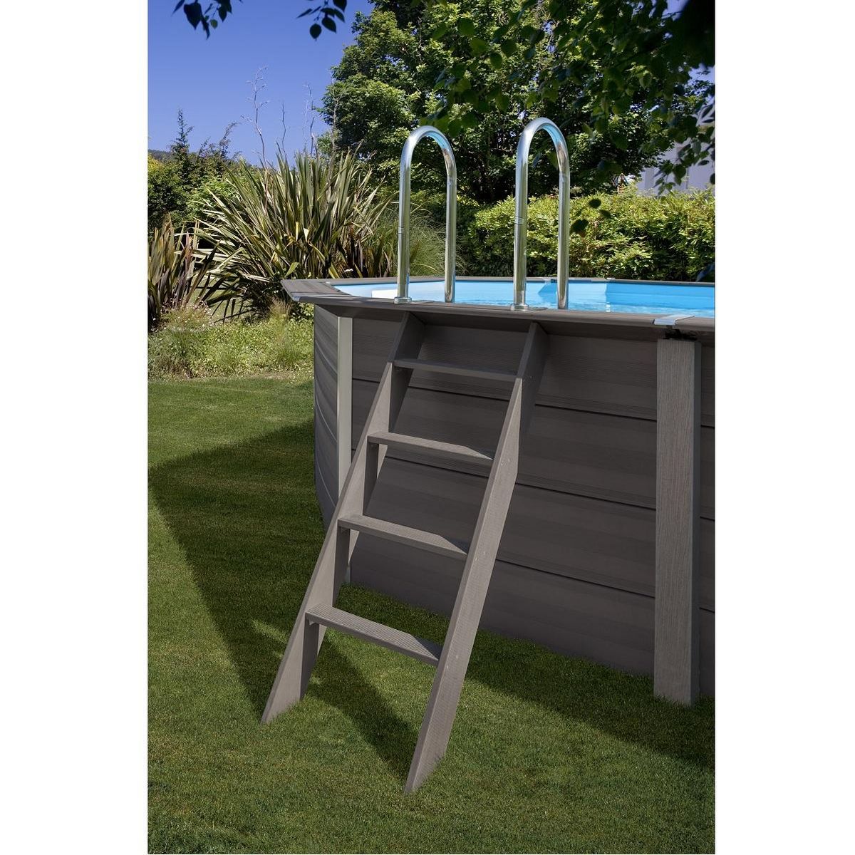 GRE Piscine hors sol ronde en composite - Grise - 4,10 x 1,24 m