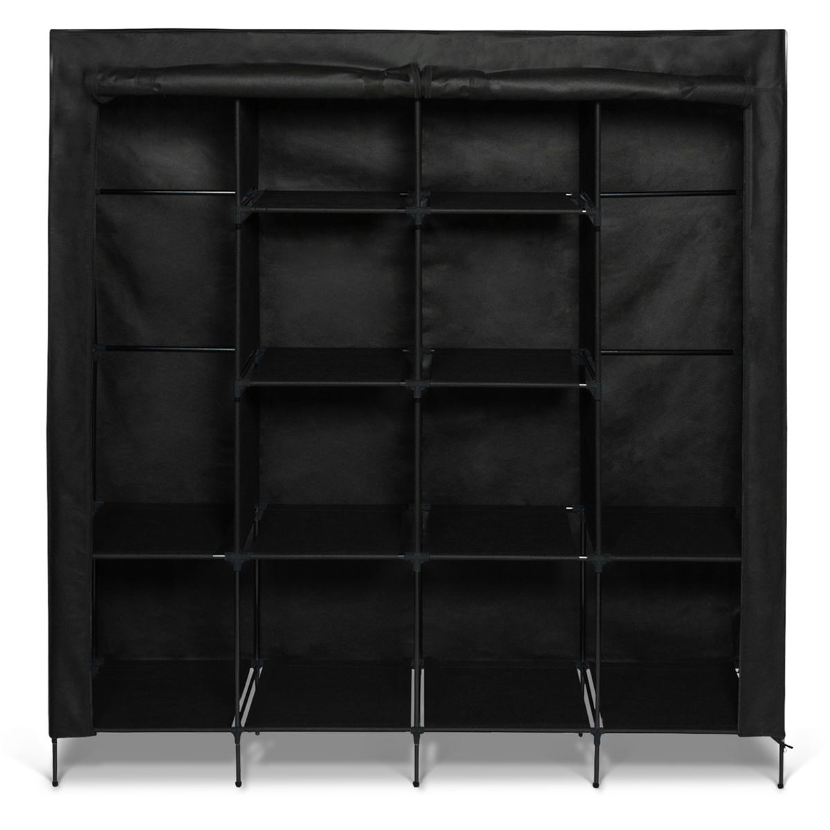 ID MARKET Grande armoire de rangement penderie pliable vêtements en tissu noir dressing DOUBLE XXL