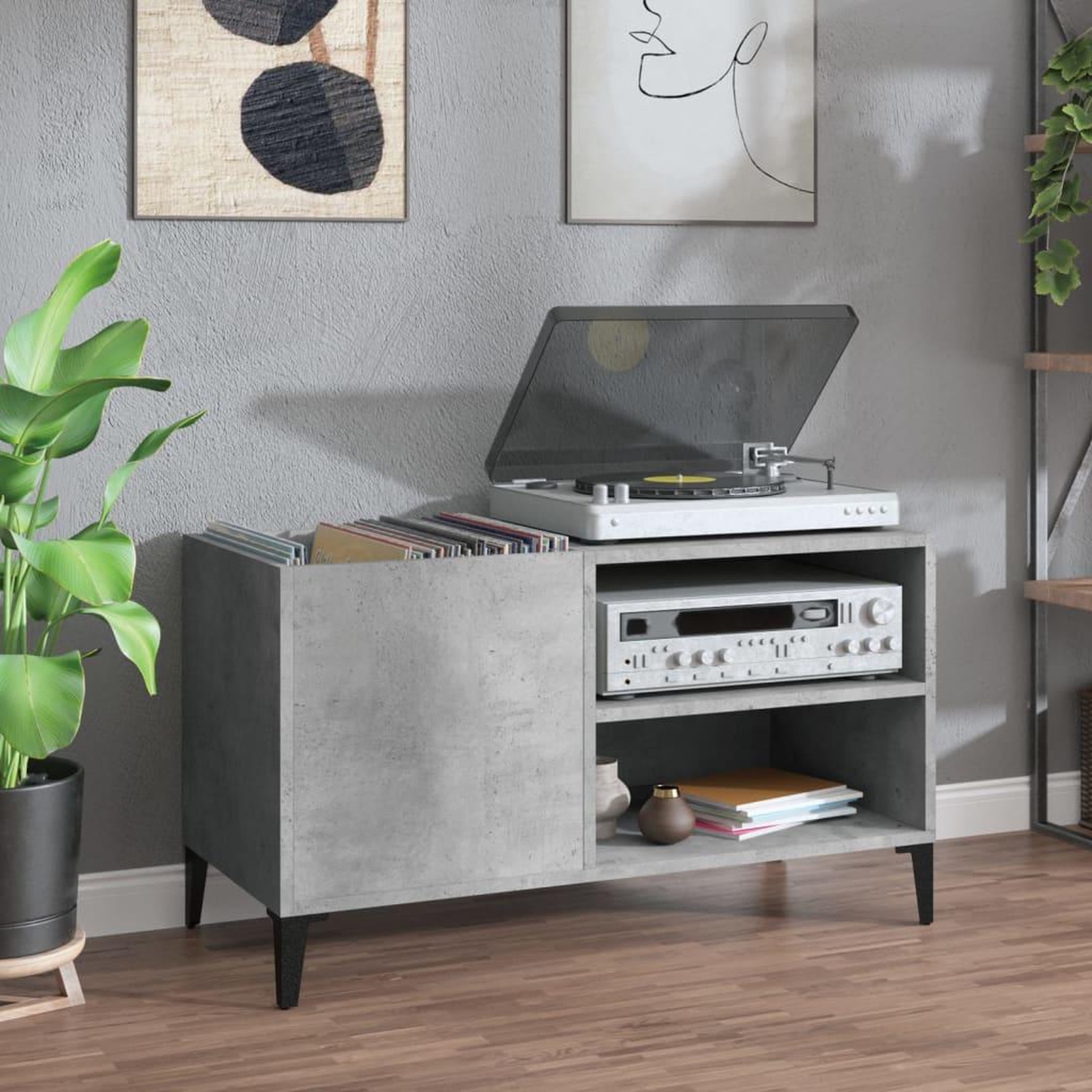 Voir la diapositive 1 : VIDAXL Armoire a disques gris beton 84,5x38x48 cm bois d'ingenierie