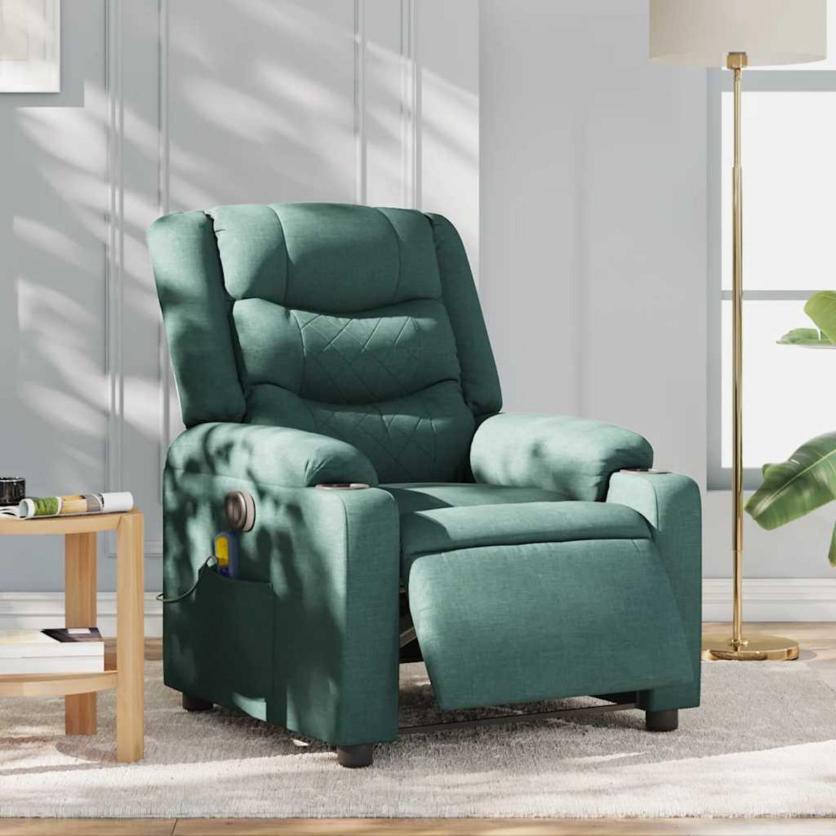 VIDAXL Fauteuil de massage inclinable electrique Vert fonce Tissu