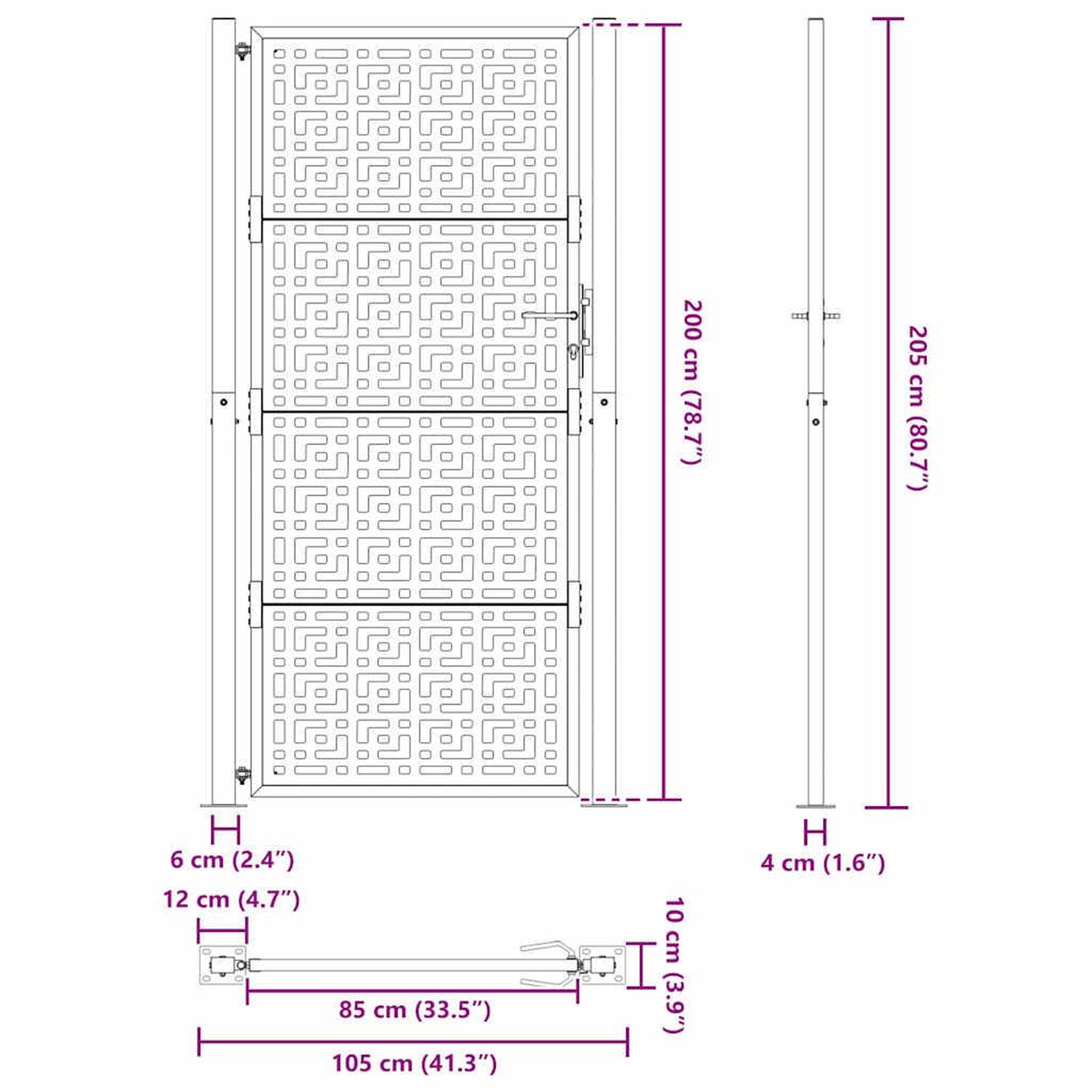 Voir la diapositive 6 : VIDAXL Portail de jardin noir 105x205 cm acier conception croisee