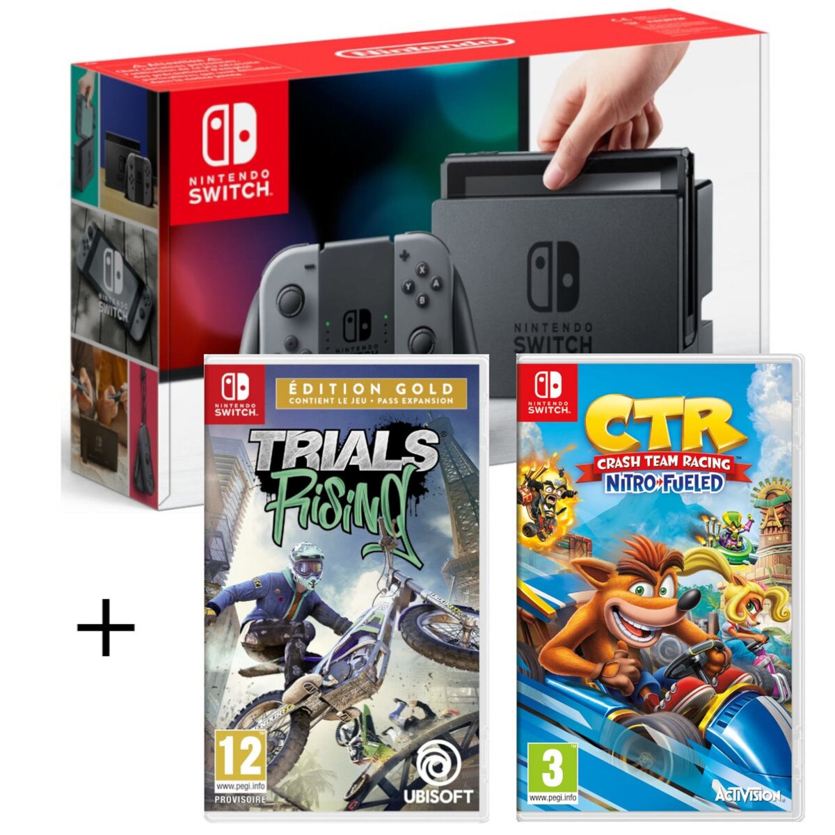 Console Nintendo Switch Joy-Con Gris + Crash Team Racing + Trials Rising