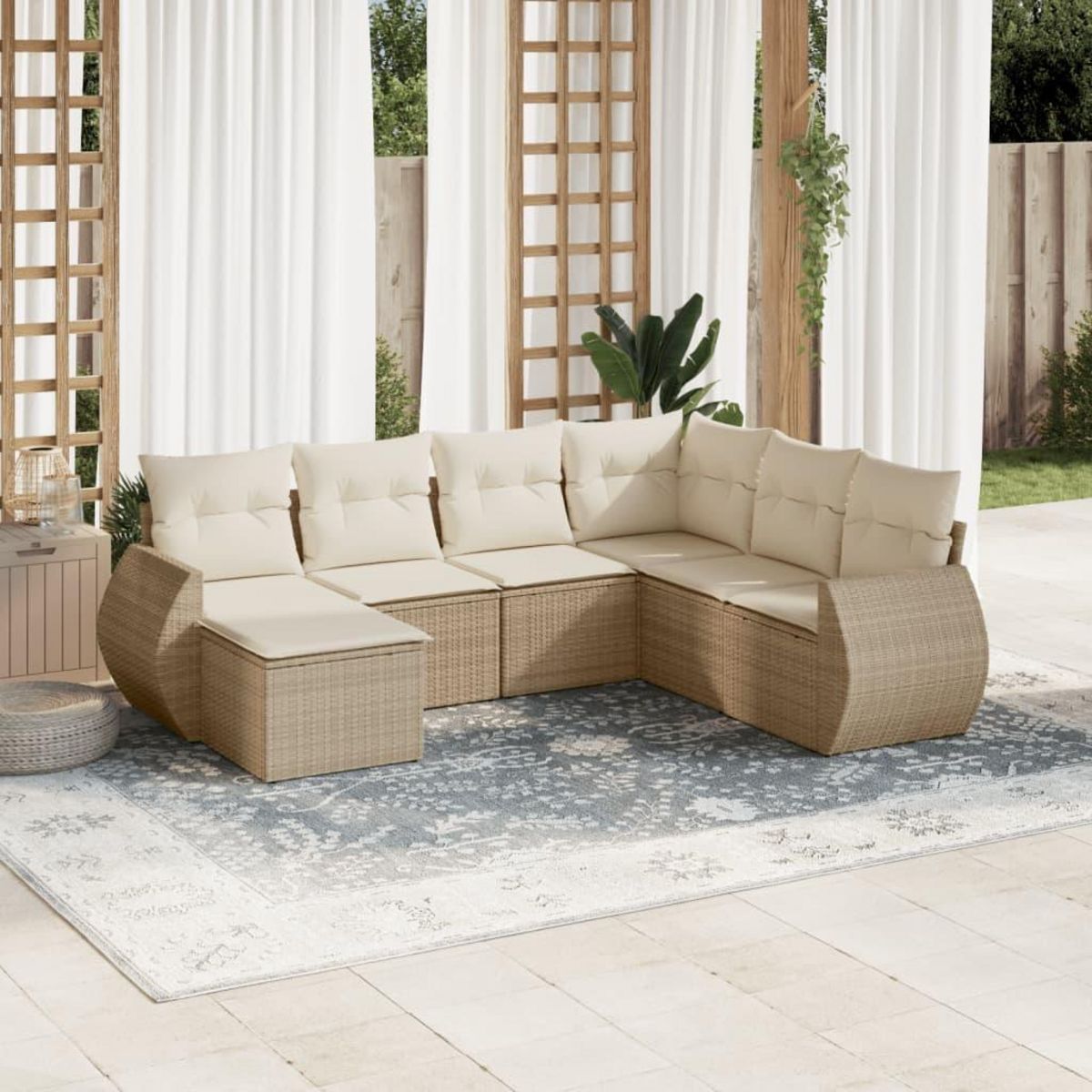 VIDAXL Salon de jardin avec coussins 7 pcs beige resine tressee