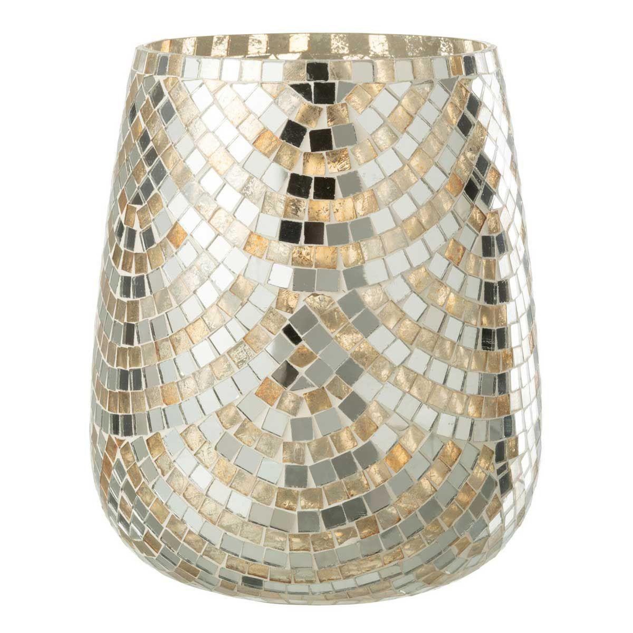 J-LINE Photophore Mosaïque  Linda  21cm Argent & Or