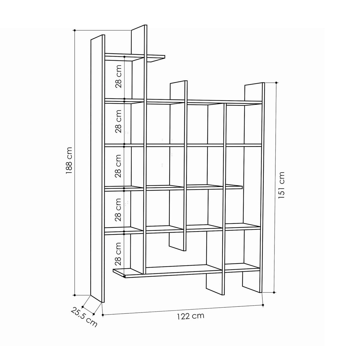 Habitat et Jardin Bibliothèque en bois  Manco  - 122 x 25 x 188 cm - Blanc