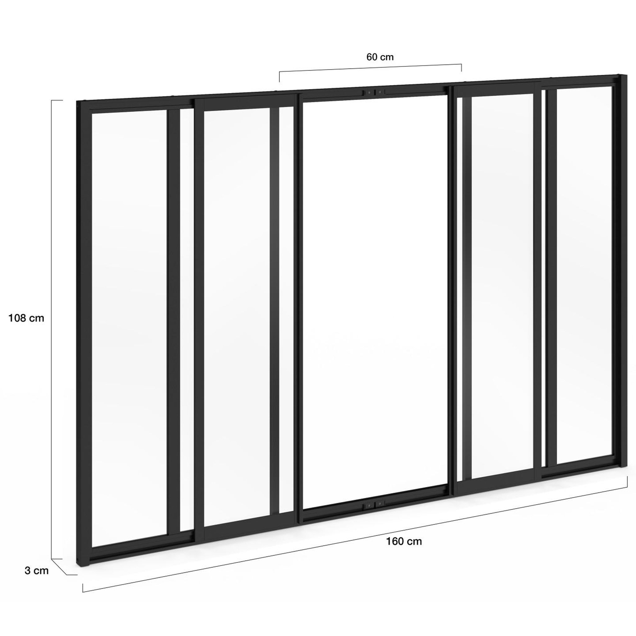 Voir la diapositive 4 : ID MARKET Verrière atelier coulissante 6 vitrages l. 160 x h. 108 cm en métal noir et verre trempé