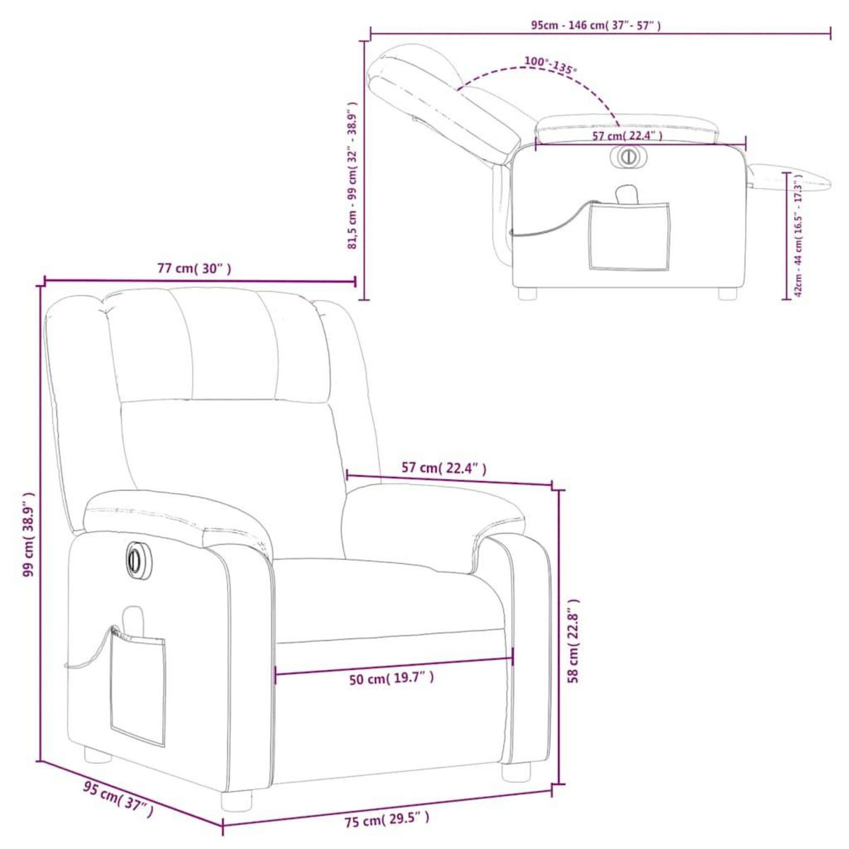 VIDAXL Fauteuil inclinable de massage electrique gris fonce tissu